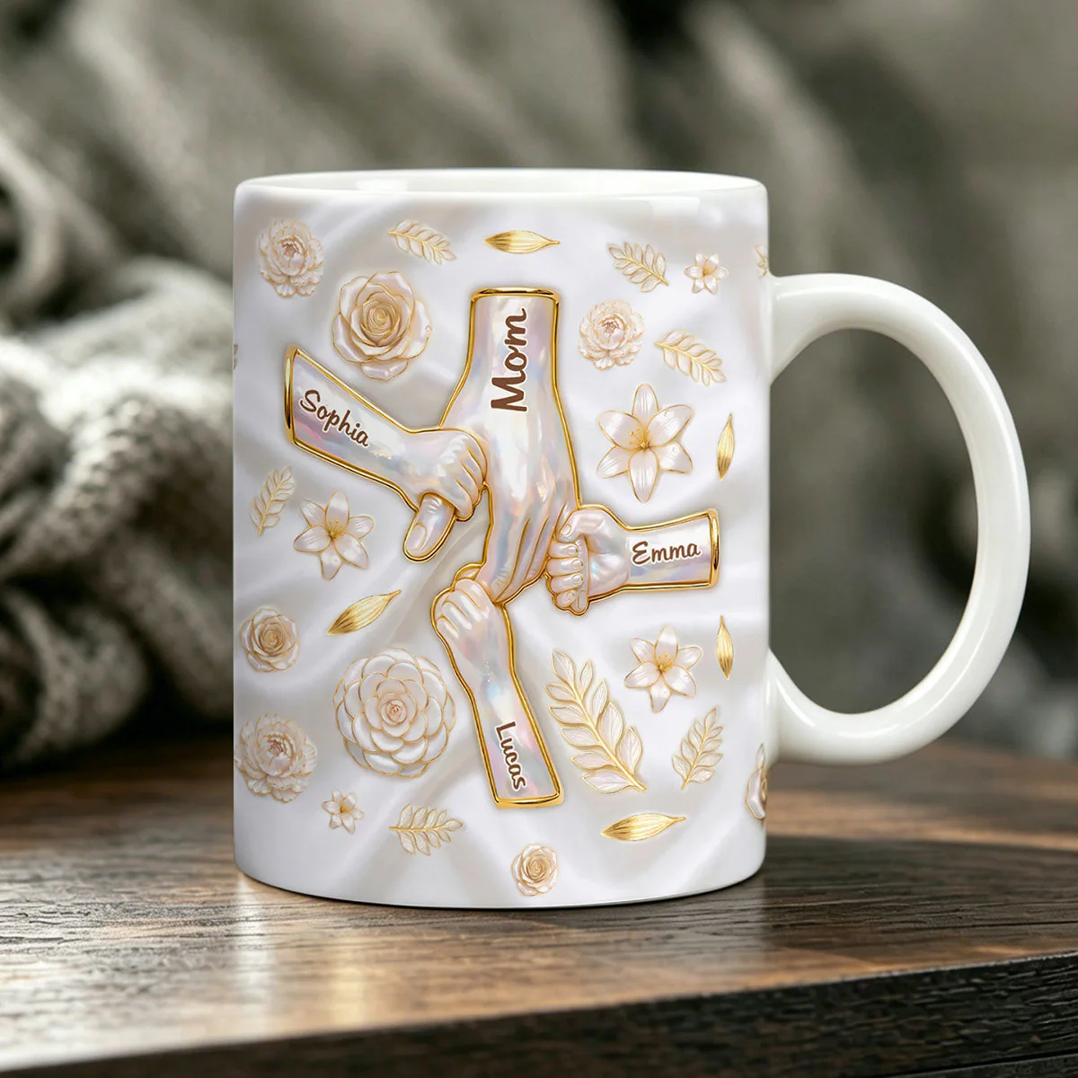 Custom 3D Inflated Effect Printed Mug - Personalized Mother's Day Gifts For Mom, Grandma - Her Hands Hold Our World - Image 4