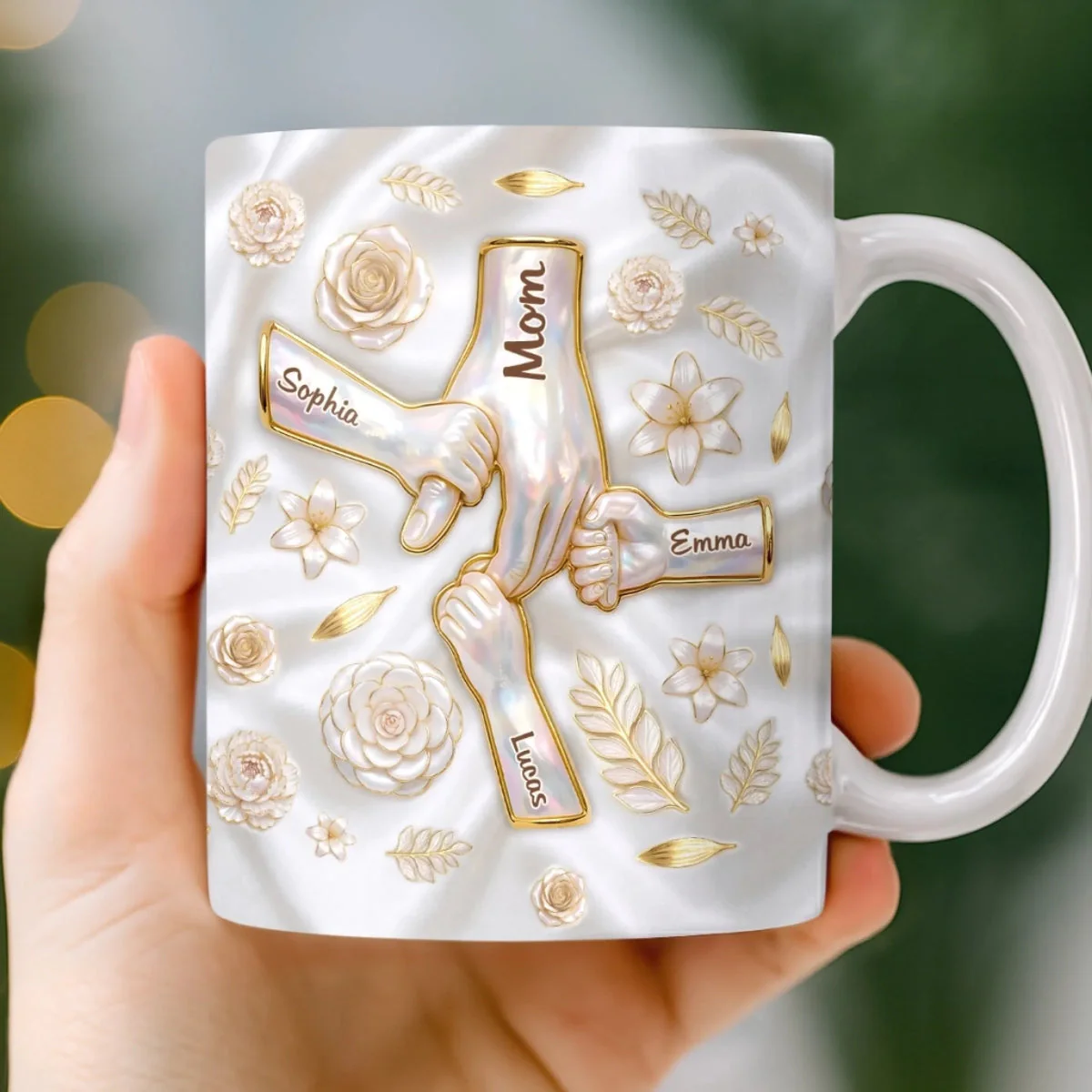 Custom 3D Inflated Effect Printed Mug - Personalized Mother's Day Gifts For Mom, Grandma - Her Hands Hold Our World - Image 5