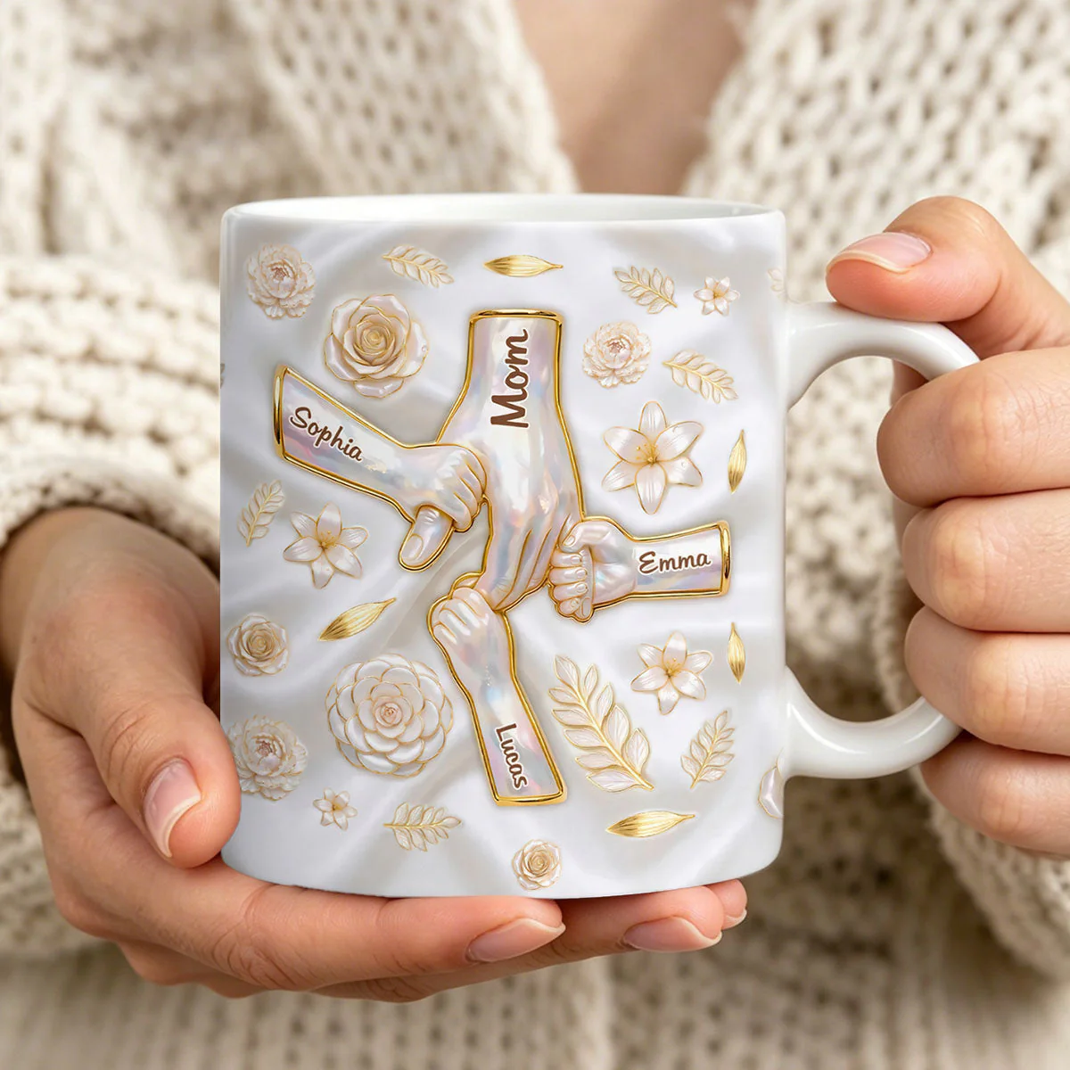 Custom 3D Inflated Effect Printed Mug - Personalized Mother's Day Gifts For Mom, Grandma - Her Hands Hold Our World - Image 6