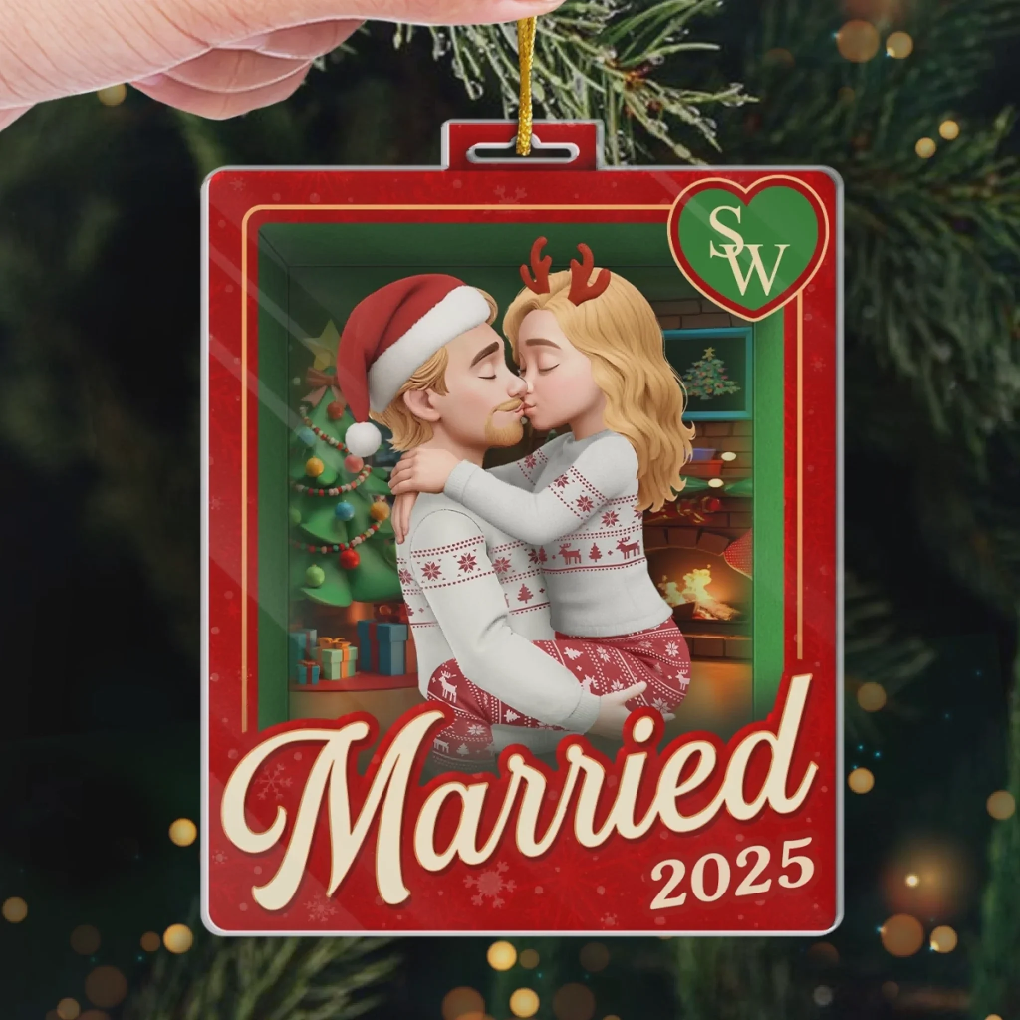 Custom Acrylic Ornament - Personalized Anniversary Christmas Wedding Gifts For Husband And Wife, Him And Her - Sealed With A Christmas Kiss - Image 2
