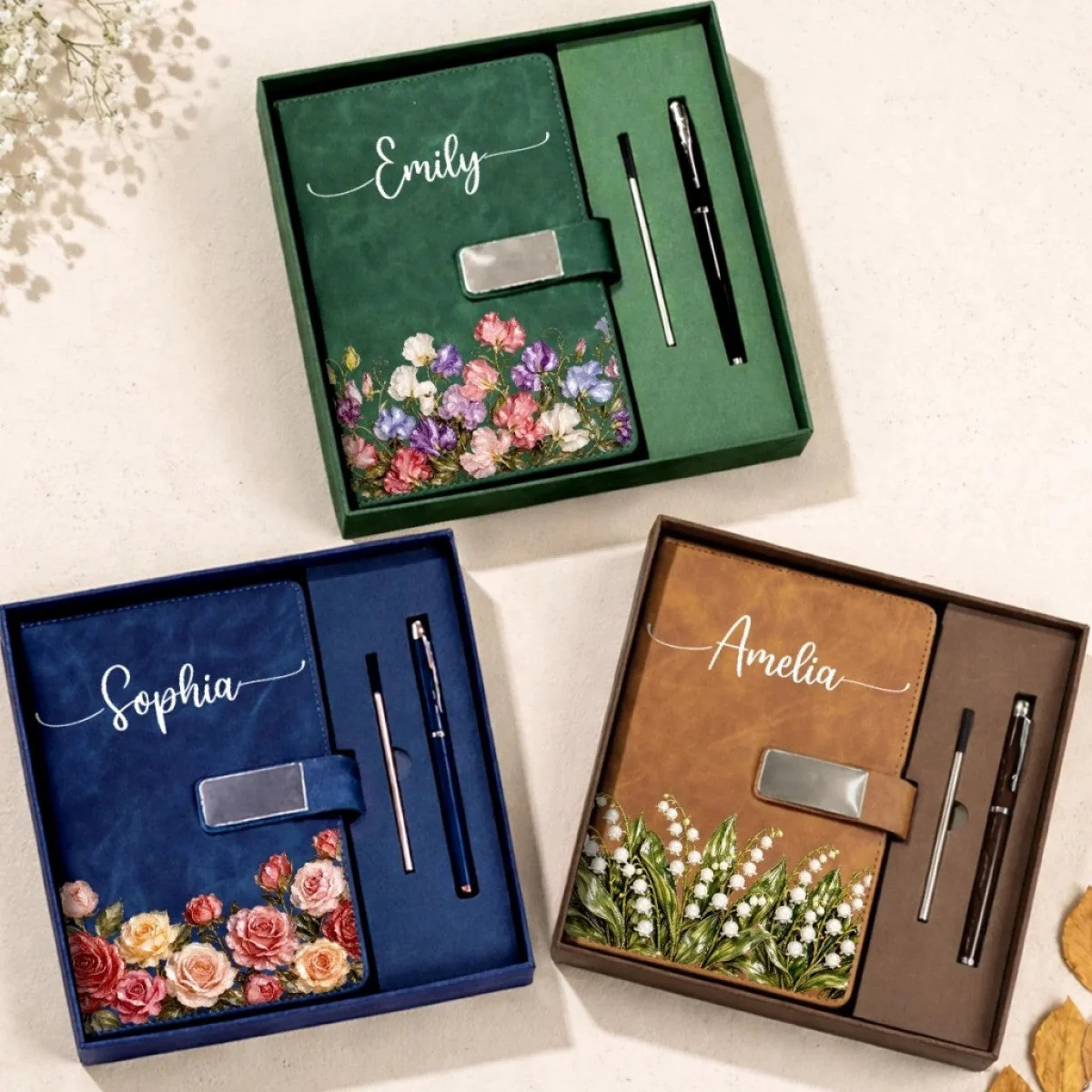 Custom Birth Month Flower Notebook Set Personalized Birthday Gifts - Image 5