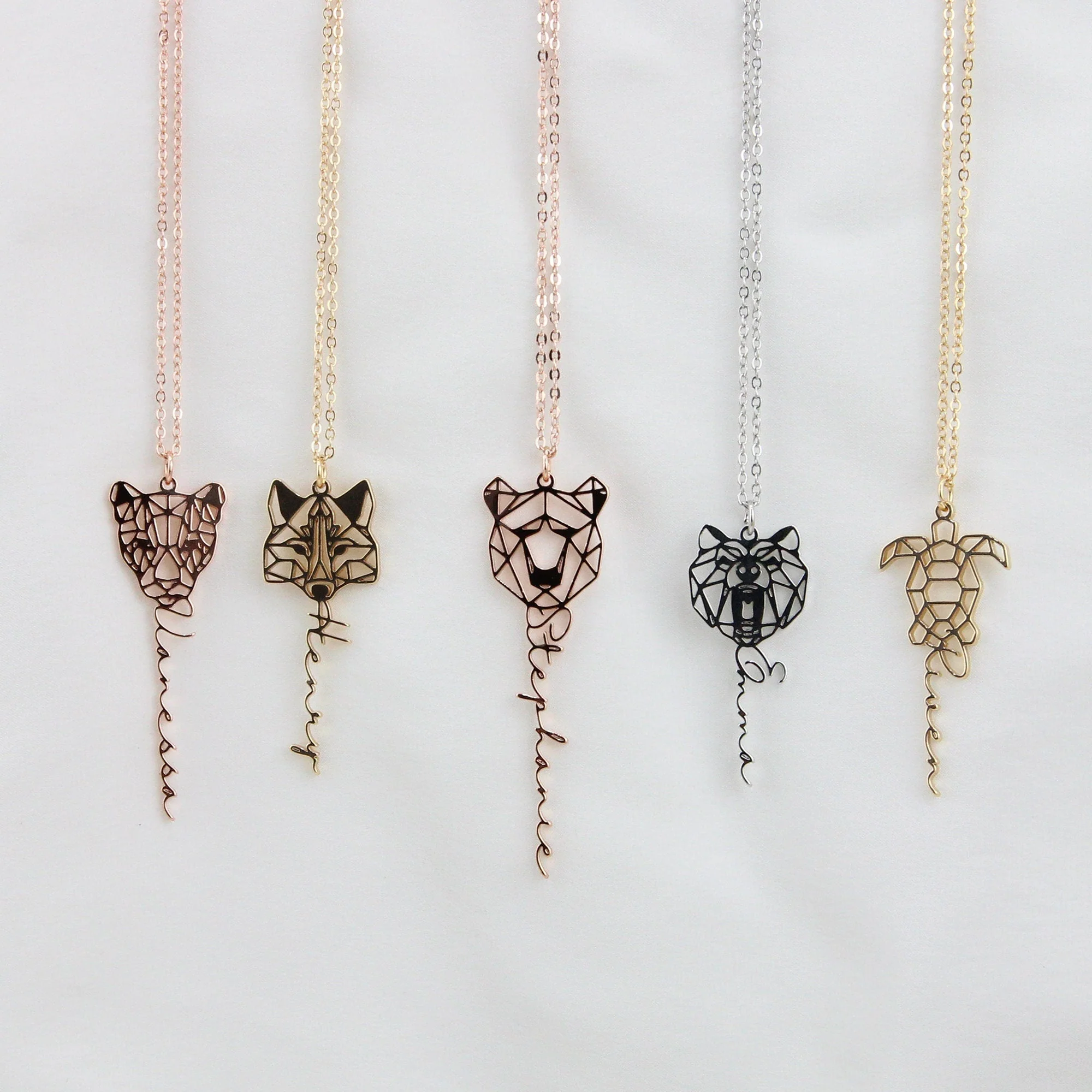 Custom Chain Animal Necklace with Name, Personalized Wolf/ Fox/ Mama Bear/ Lion Geometric Jewelry for Women, Memorial Gift for Her/Mother - Image 2