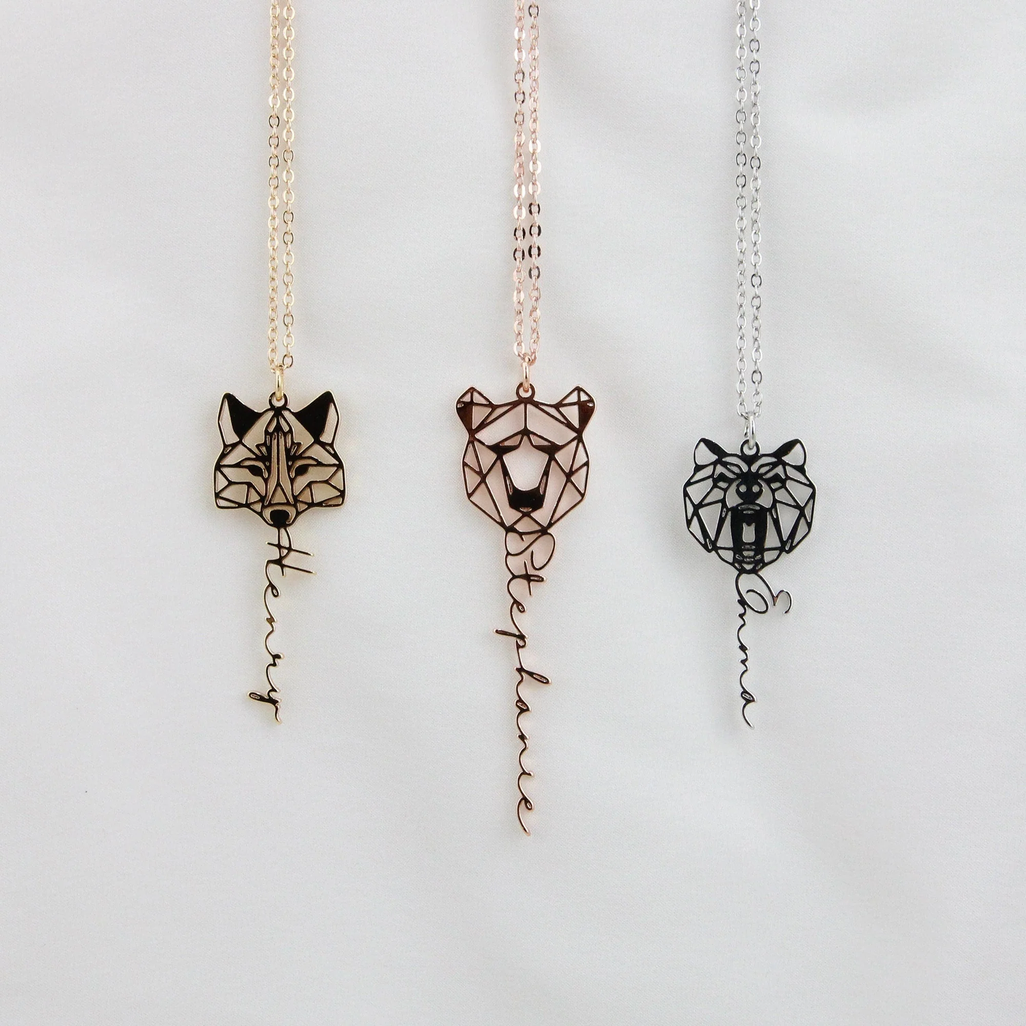 Custom Chain Animal Necklace with Name, Personalized Wolf/ Fox/ Mama Bear/ Lion Geometric Jewelry for Women, Memorial Gift for Her/Mother - Image 4
