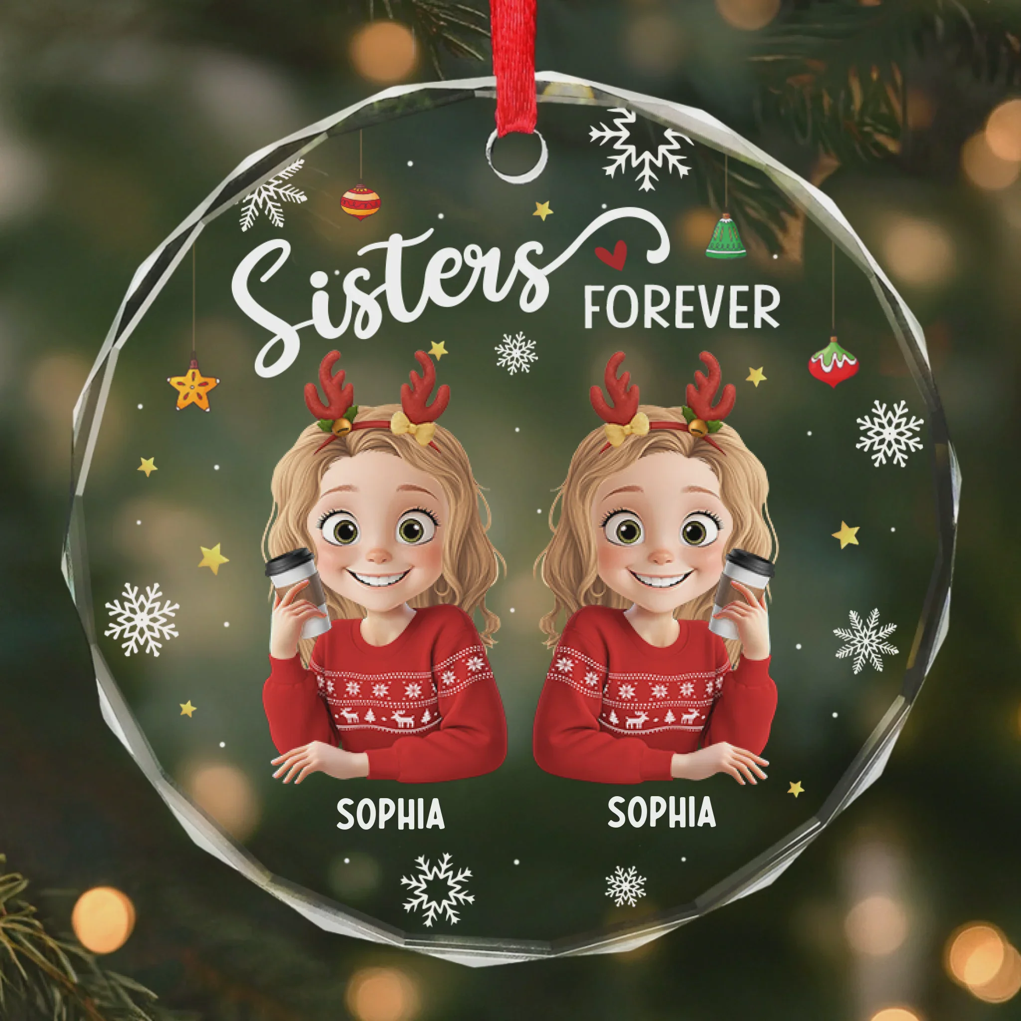 Custom Circle Glass Ornament - Personalized Christmas Best Friend Birthday Gifts - Image 2