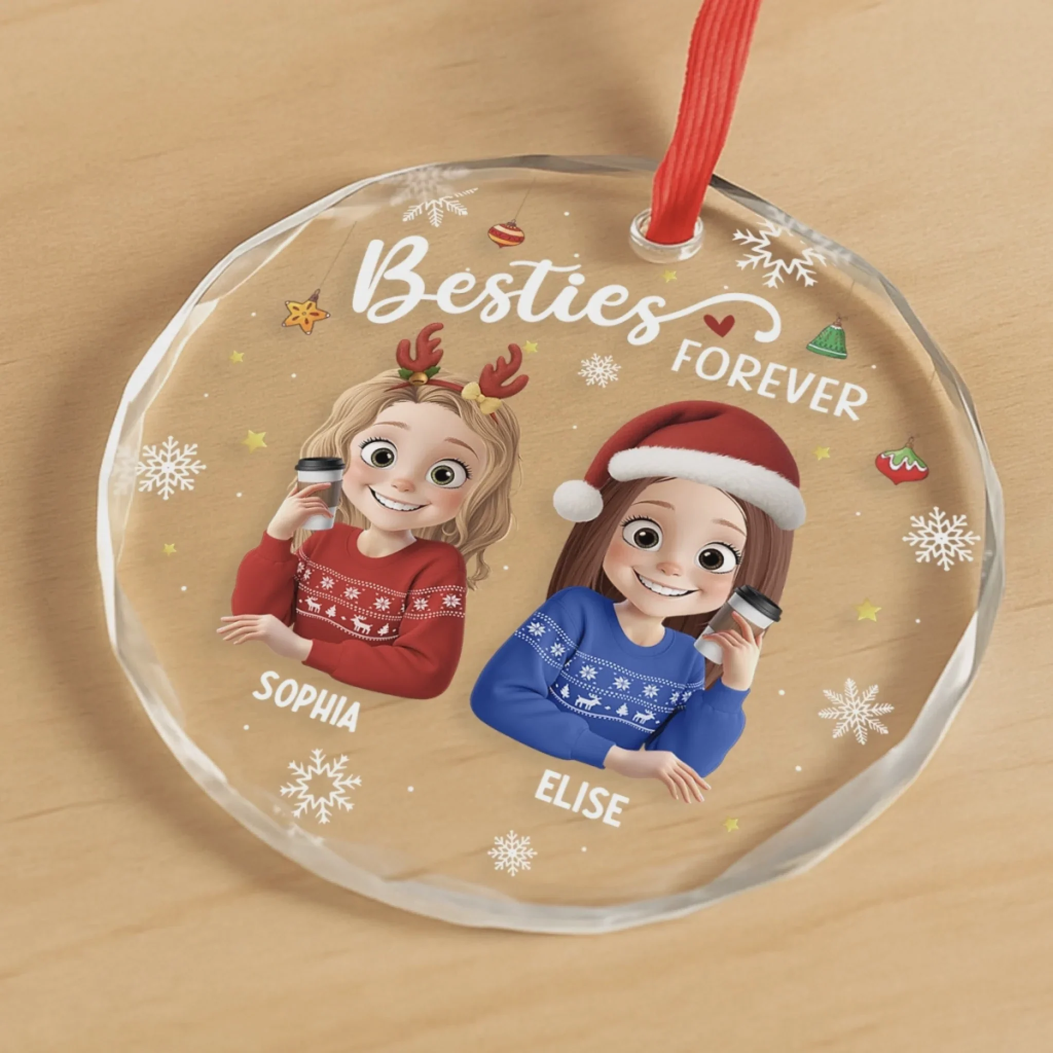 Custom Circle Glass Ornament - Personalized Christmas Best Friend Birthday Gifts - Image 3
