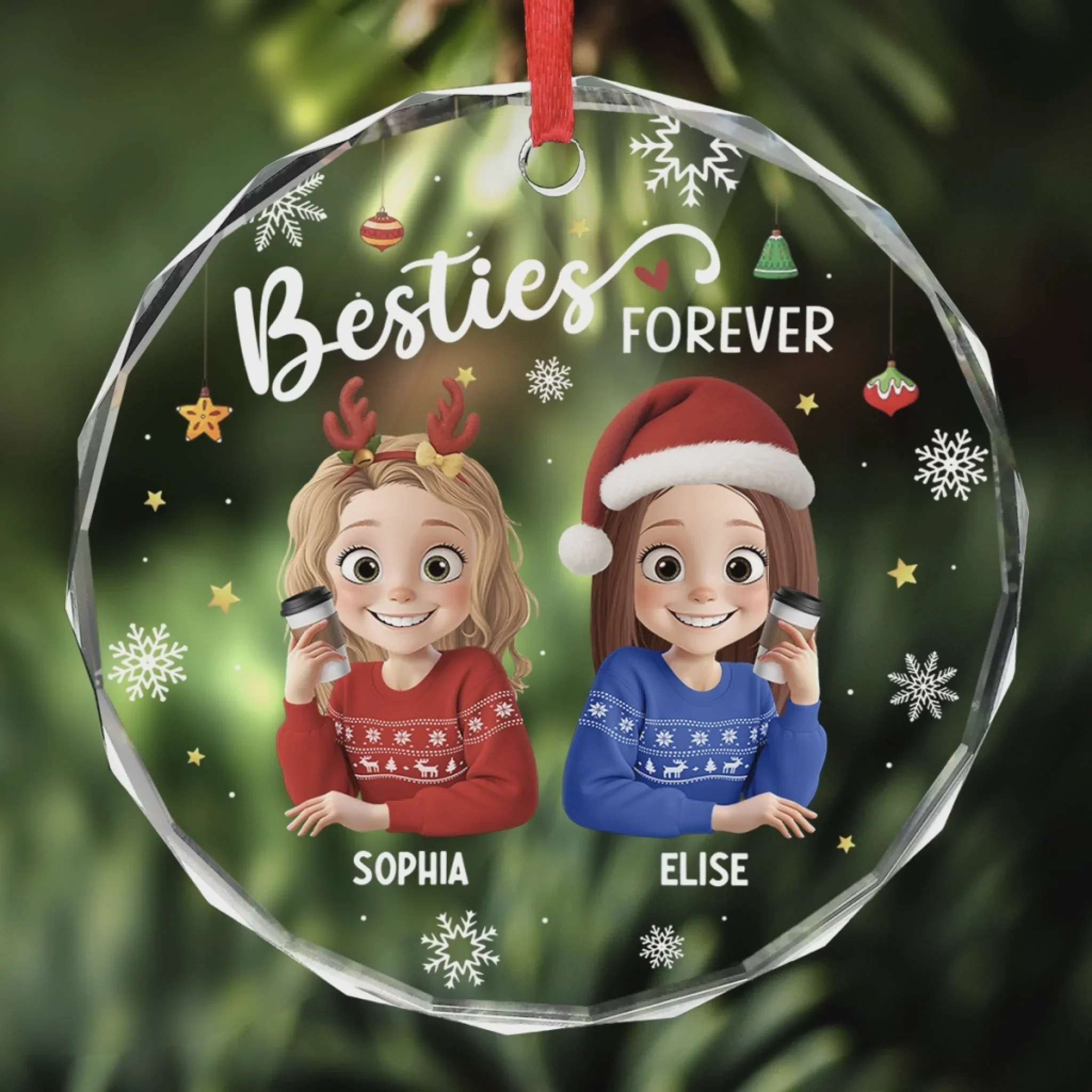 Custom Circle Glass Ornament - Personalized Christmas Best Friend Birthday Gifts - Image 4