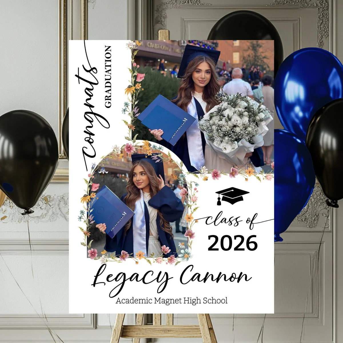 Custom Class Of 2026 Floral - Graduation Party Welcome Sign - Personalized Graduation Decoration - Image 2