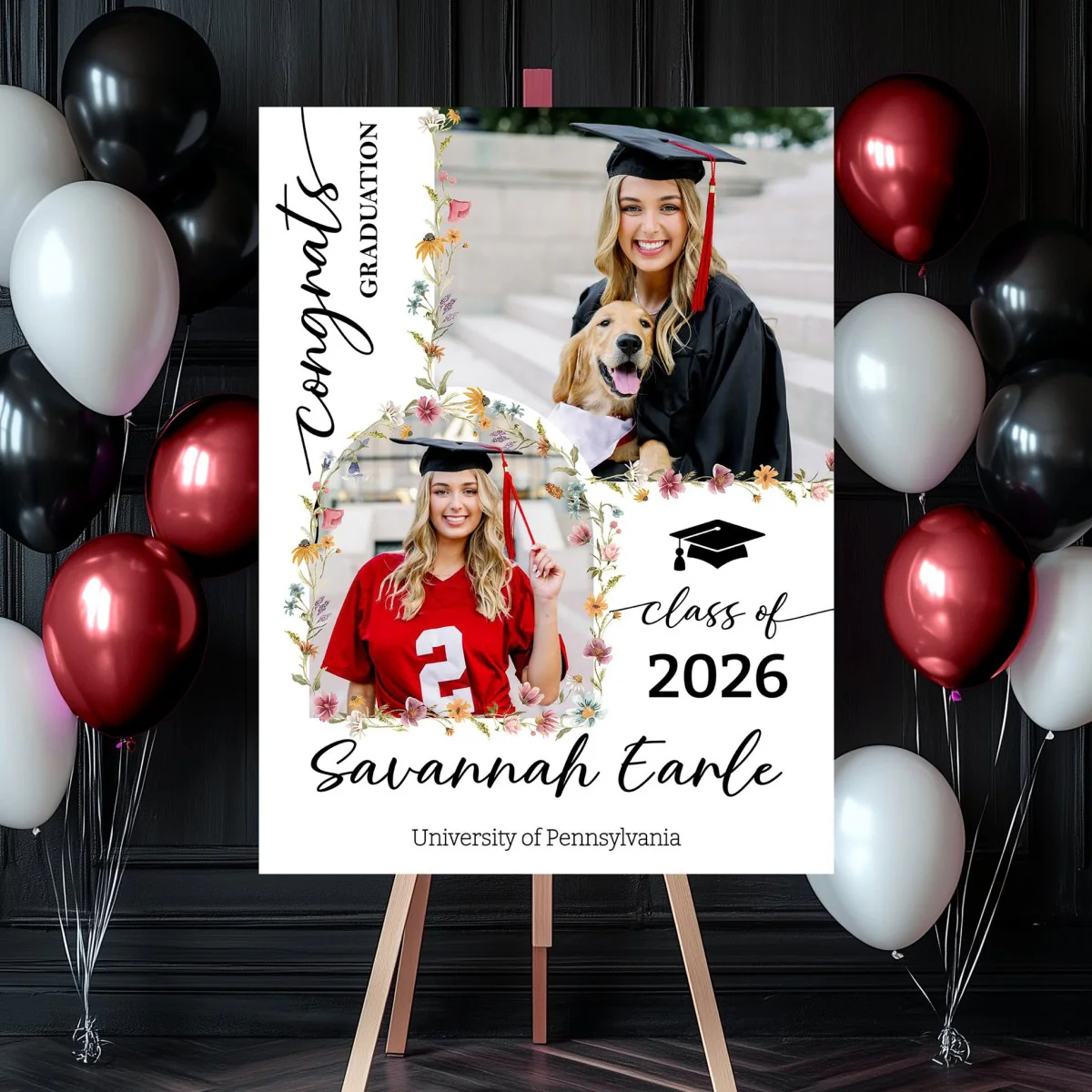 Custom Class Of 2026 Floral - Graduation Party Welcome Sign - Personalized Graduation Decoration - Image 3