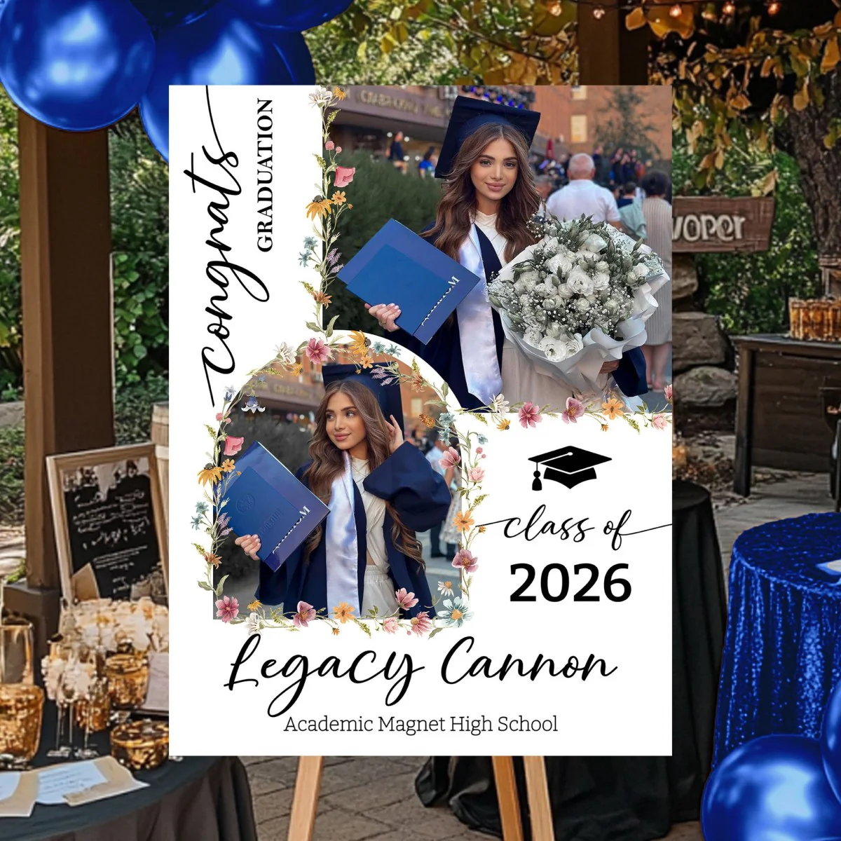 Custom Class Of 2026 Floral - Graduation Party Welcome Sign - Personalized Graduation Decoration - Image 7