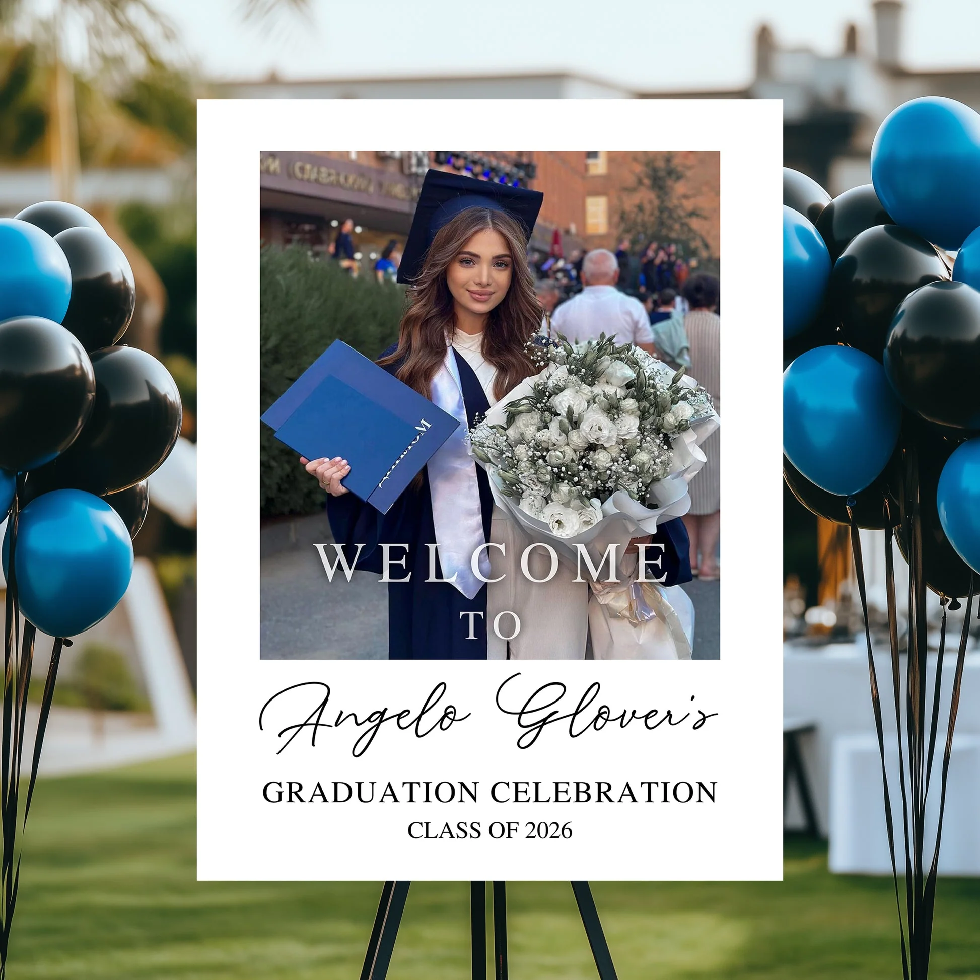 Custom Class Of 2026 - Graduation Party Welcome Sign - Personalized Custom Photo Grad Party Sign Canvas - Image 2