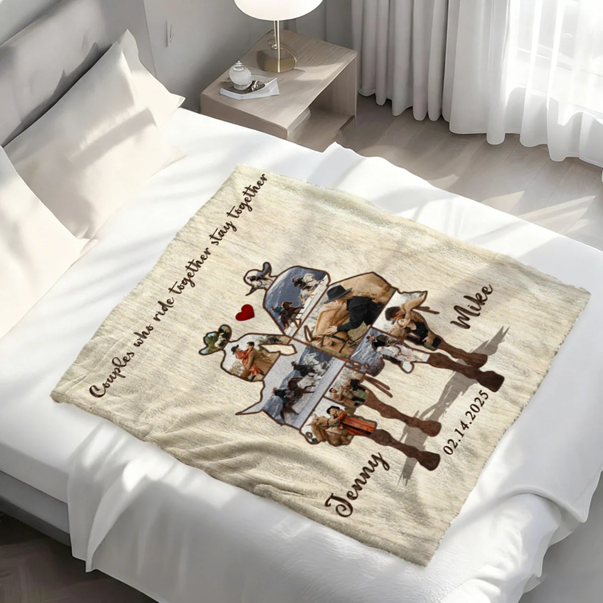 Custom Couple Cowboy Photo Collage Blanket , Personalized Couple Horse Riding Gift, Riding Partners Horse Riding Gifts - Image 3