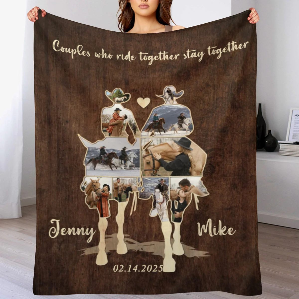 Custom Couple Cowboy Photo Collage Blanket , Personalized Couple Horse Riding Gift, Riding Partners Horse Riding Gifts - Image 4