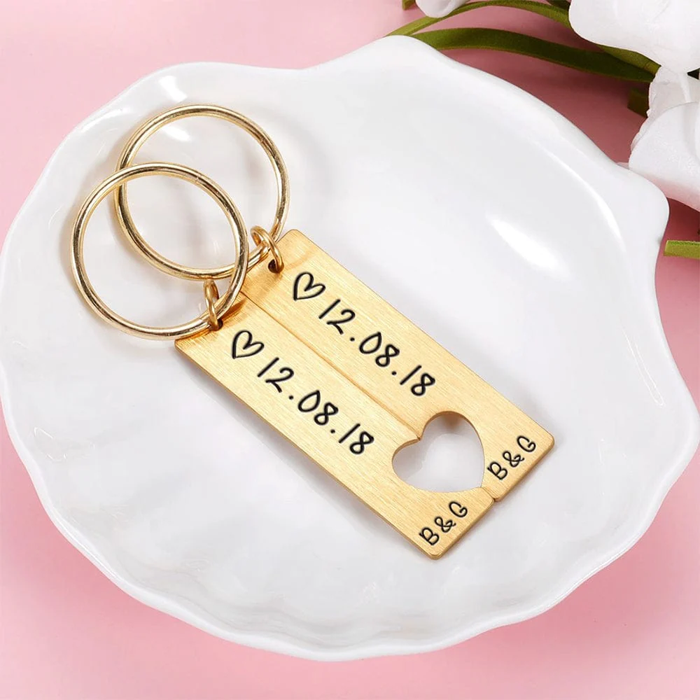 Custom Couple Merger Heart Personalized Stainless Steel Keychain - Image 2