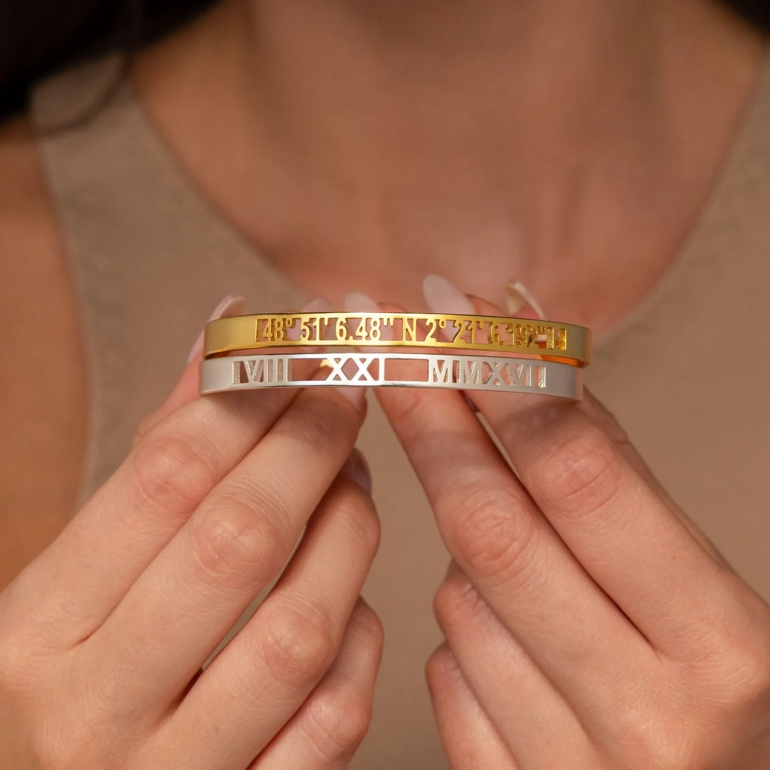 Custom Cuff Bracelet Personalized Bracelet: Coordinates, Dates, Roman Numerals,Anniversary Gift for Her,Him - Image 2