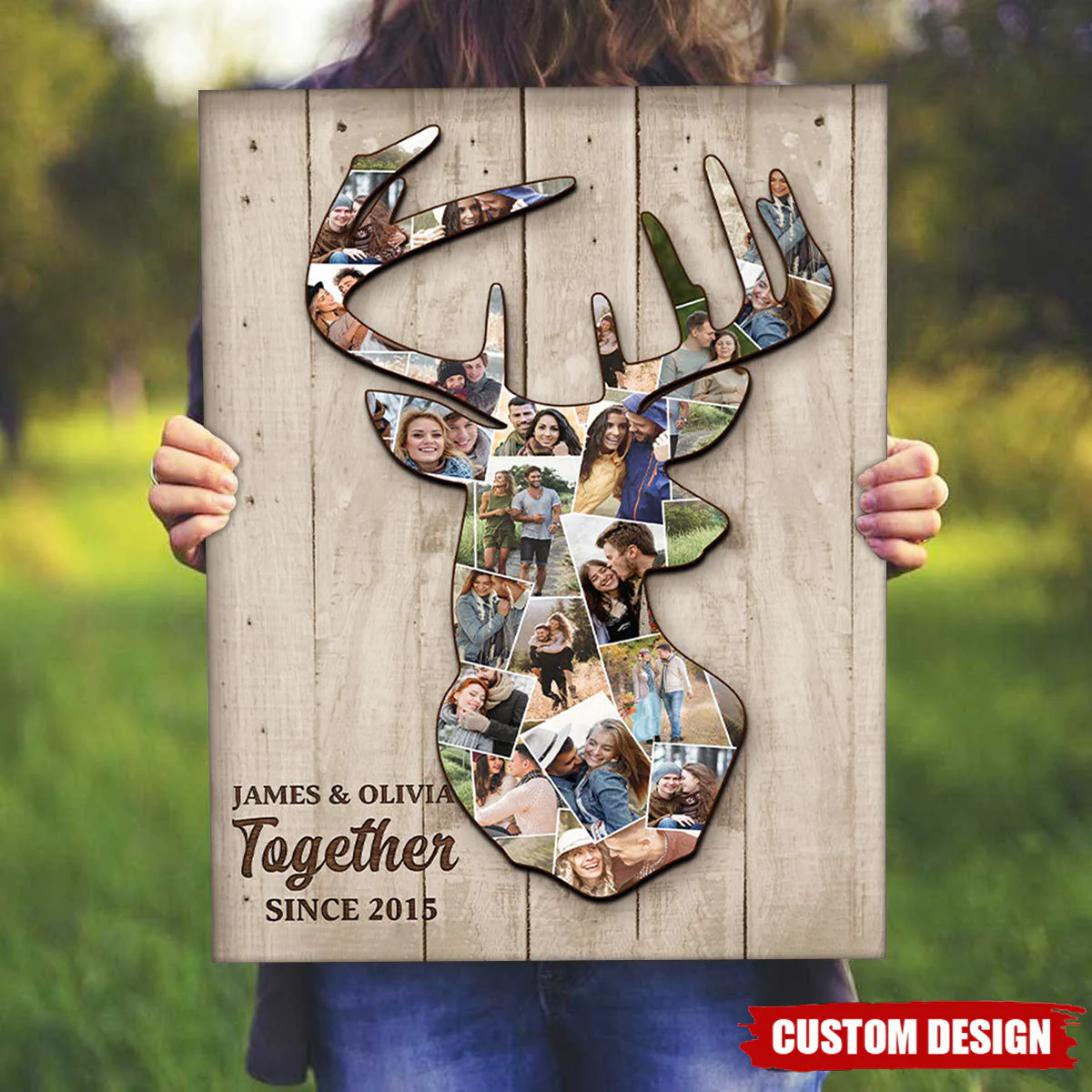Custom Deer Couple Photo Collage Canvas, Personalized Gift For Couple - Image 2