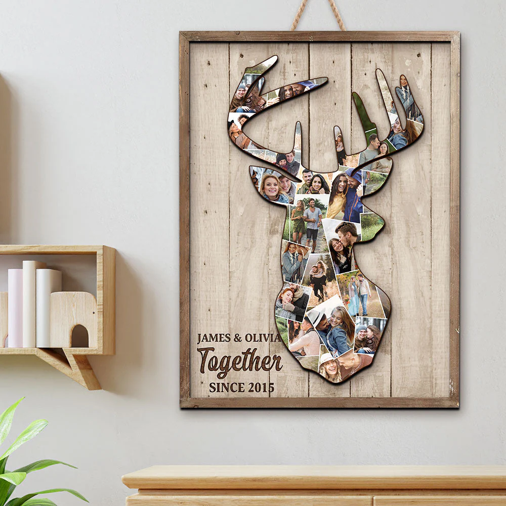 Custom Deer Couple Photo Collage Canvas, Personalized Gift For Couple - Image 3