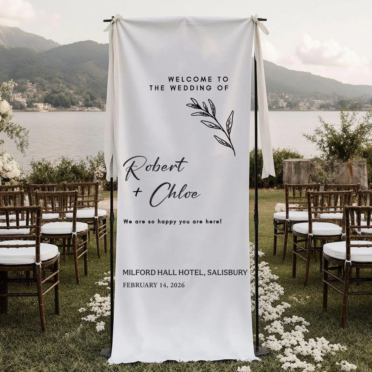 Custom Fabric Wedding Welcome Sign • Modern Wedding Banner • Personalized Wedding Decor