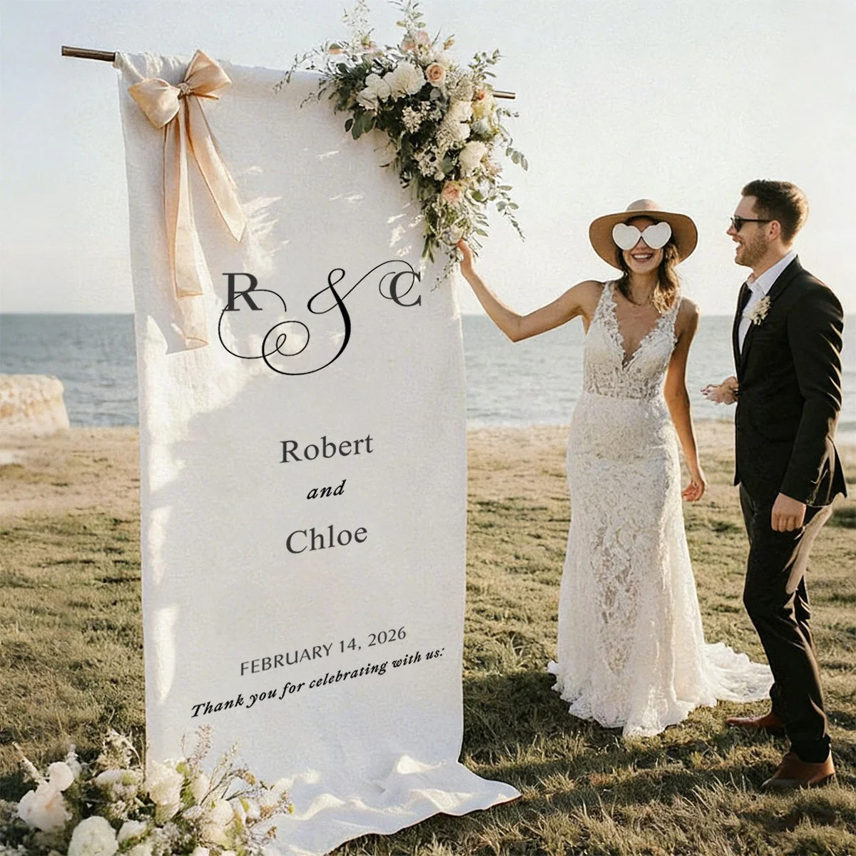 Custom Fabric Wedding Welcome Sign • Modern Wedding Banner • Personalized Wedding Decor - Image 3