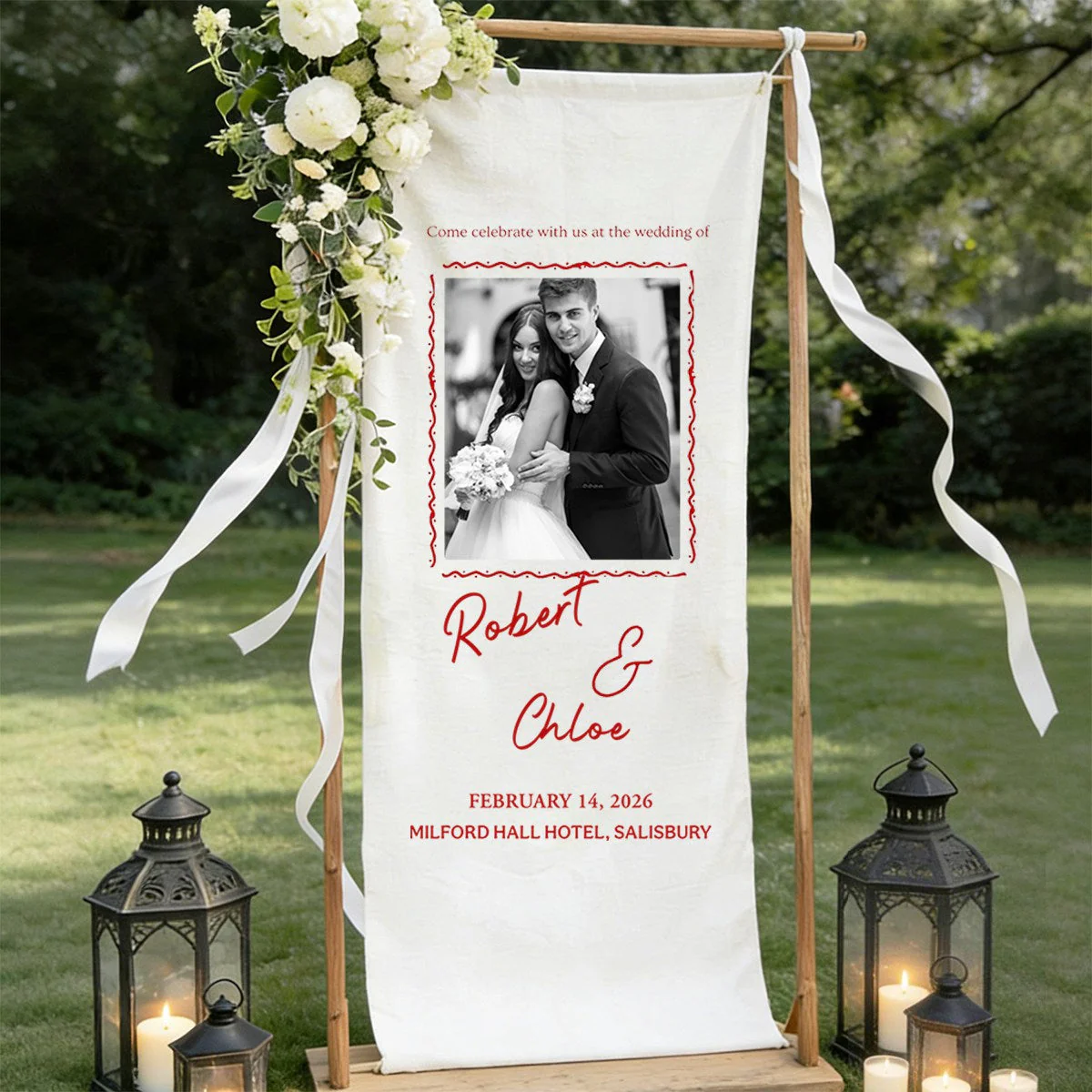 Custom Fabric Wedding Welcome Sign • Modern Wedding Banner • Personalized Wedding Decor - Image 4