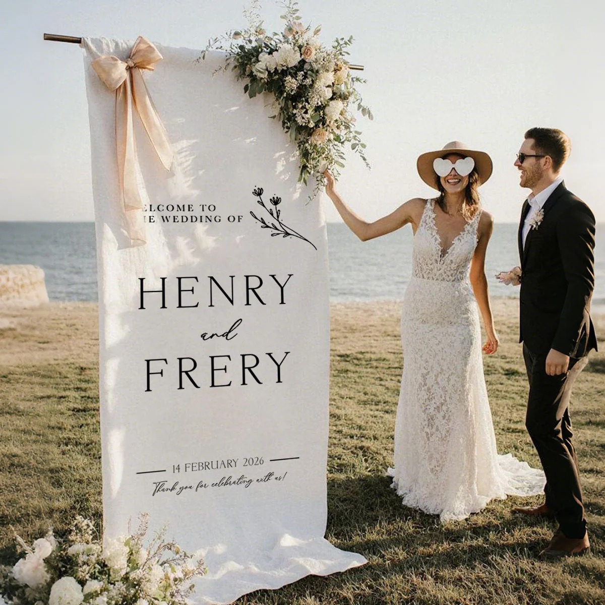 Custom Fabric Wedding Welcome Sign • Modern Wedding Sign • Wedding Banner • Personalized Wedding Decor • Engagement Party Sign - Image 2