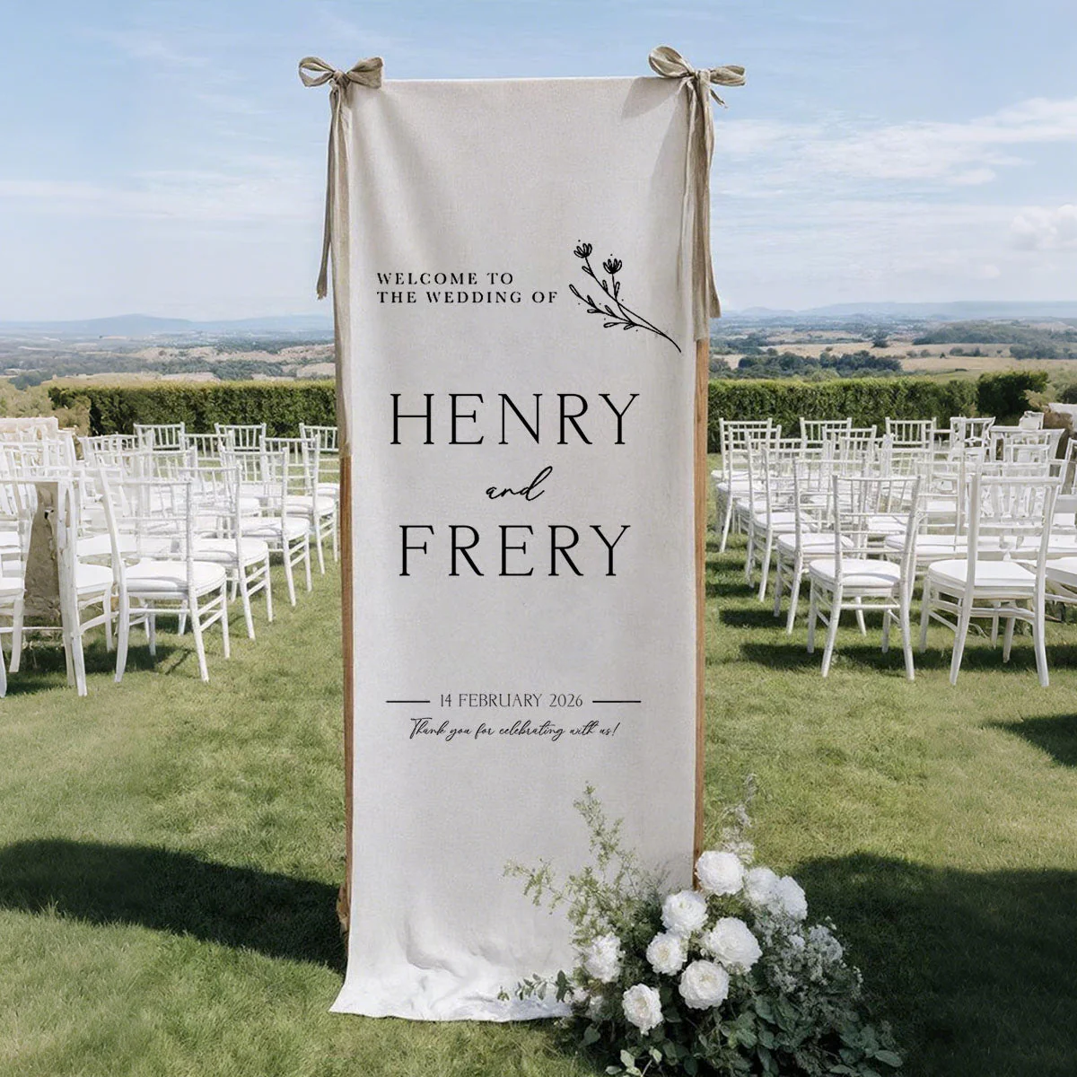 Custom Fabric Wedding Welcome Sign • Modern Wedding Sign • Wedding Banner • Personalized Wedding Decor • Engagement Party Sign - Image 5