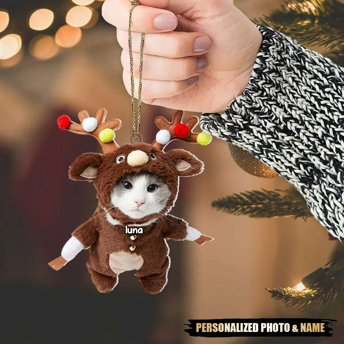 Custom Face Photo Gift For Cat Lovers - Christmas Acrylic Ornament - Image 2