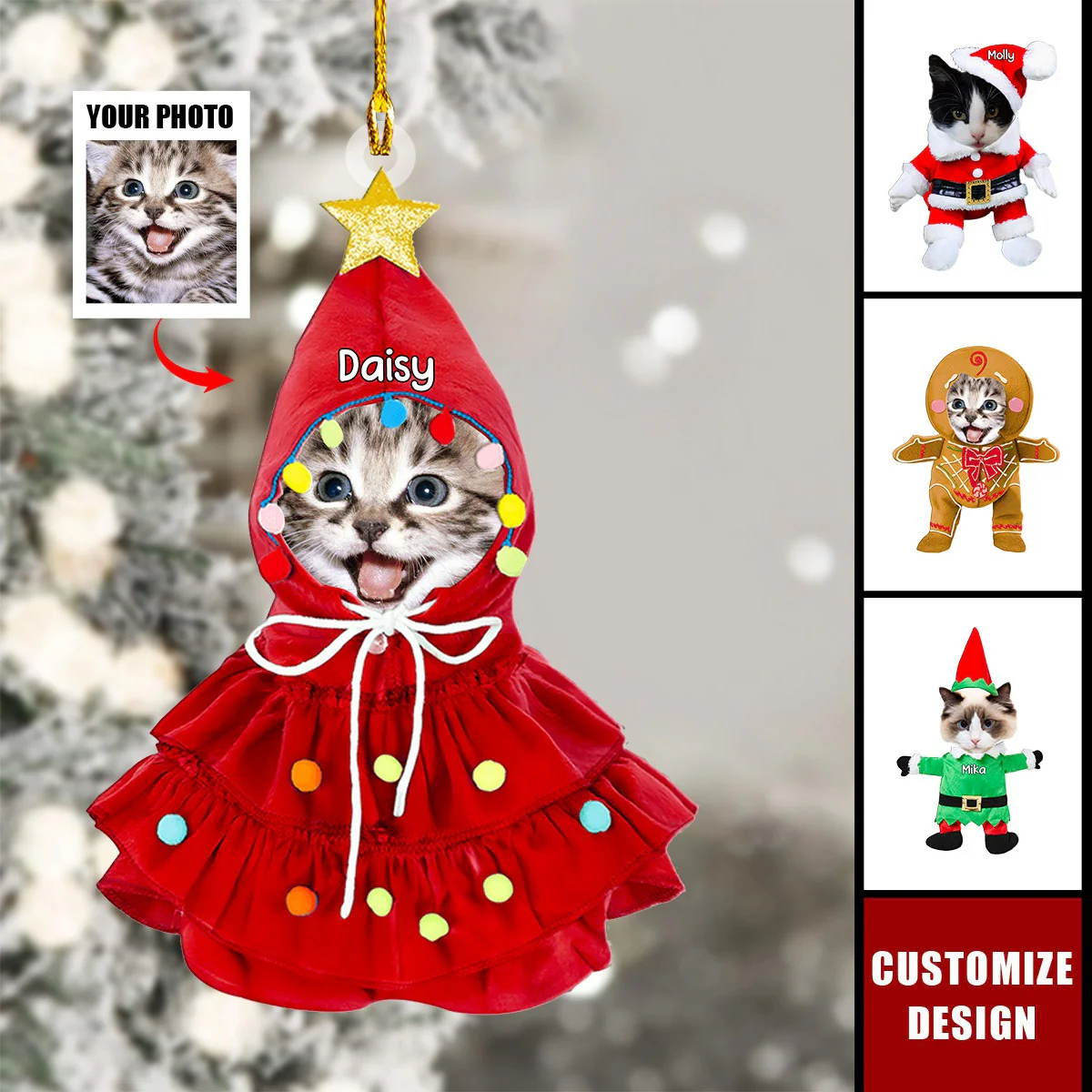 Custom Face Photo Gift For Cat Lovers - Christmas Acrylic Ornament - Image 3