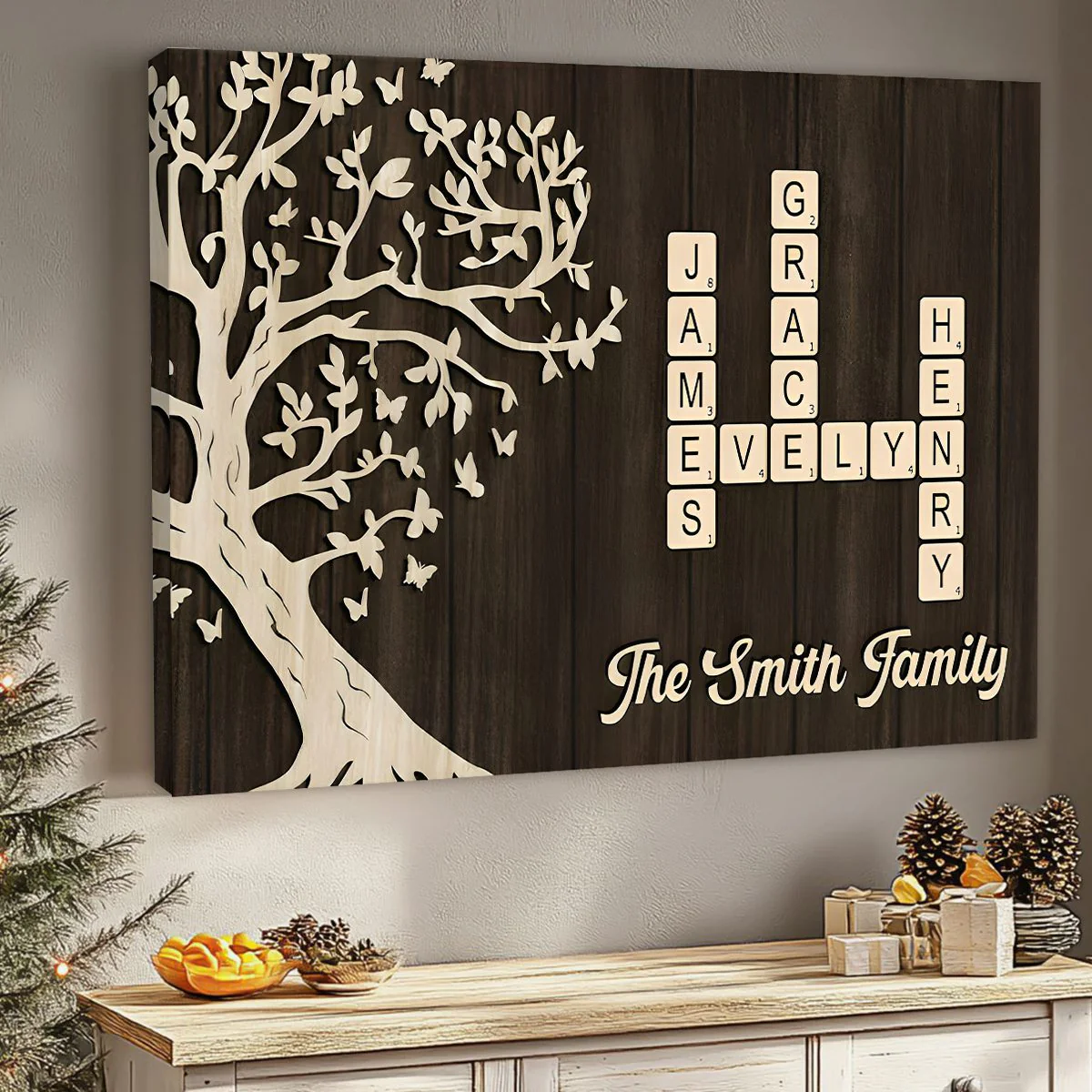 Custom Family Crossword Canvas Poster - Personalized Names & Tree