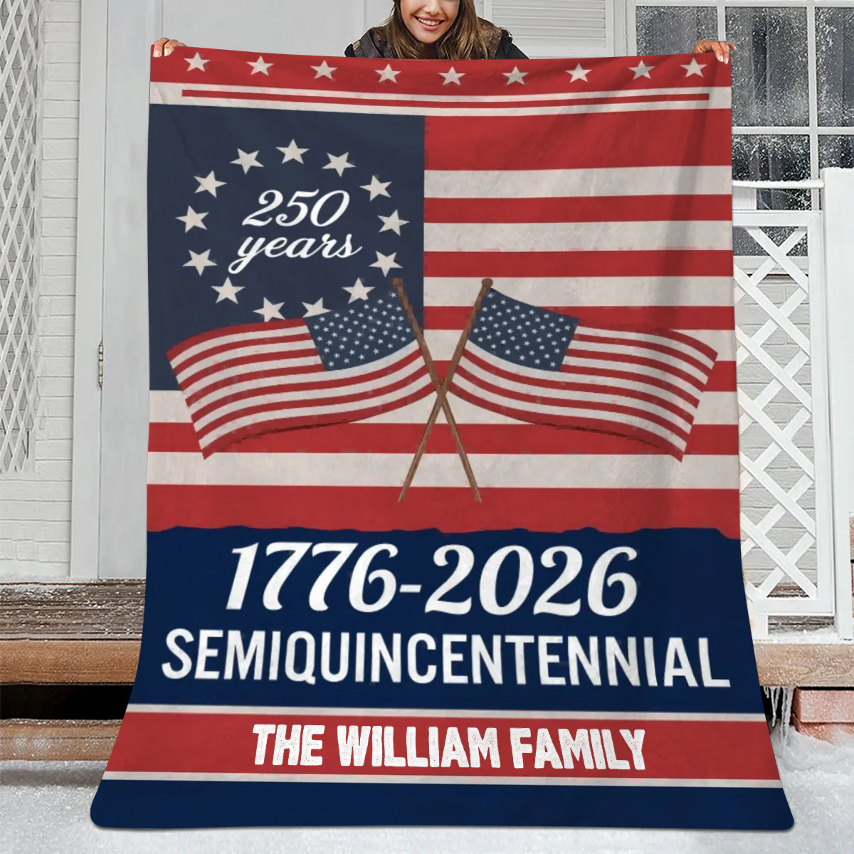 Custom Family Name Semiquincentennial 250th Anniversary Patriotic Blanket - Image 3