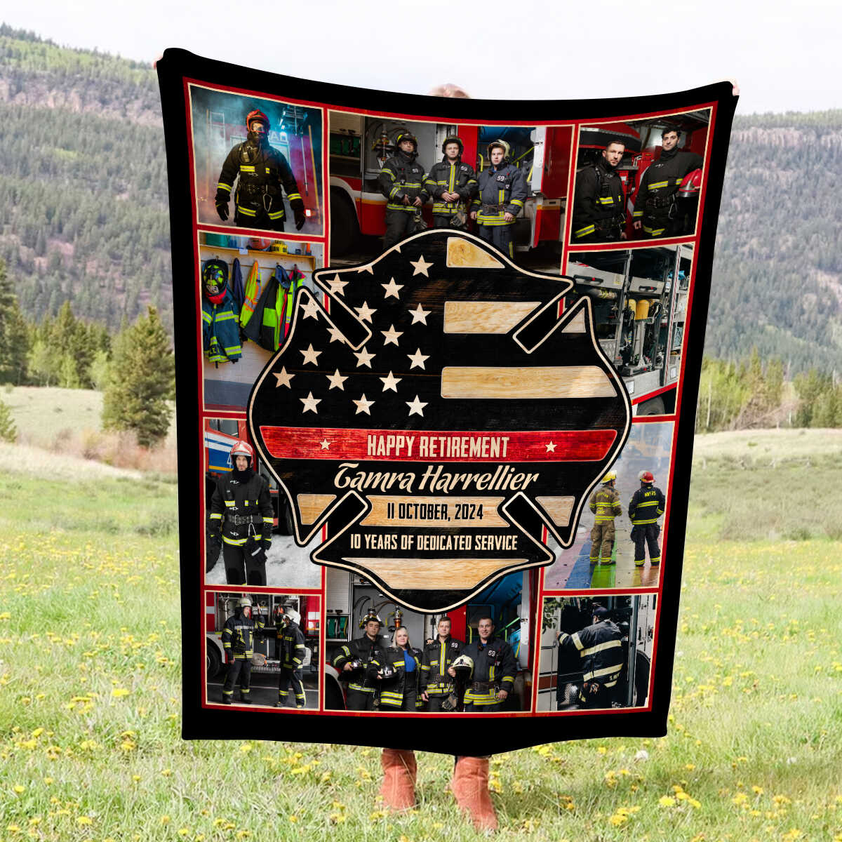 Custom Firefighter Photo Collage Personalized Firefighter Retirement Blanket - Image 7