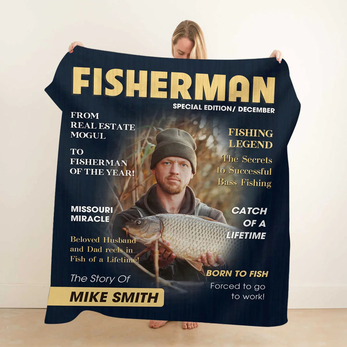 Custom Fishing Magazine Cover Blanket, Personalized Gift For Fishermen,Fishing Dad Gift, Angler Funny Fisherman Gift - Image 6