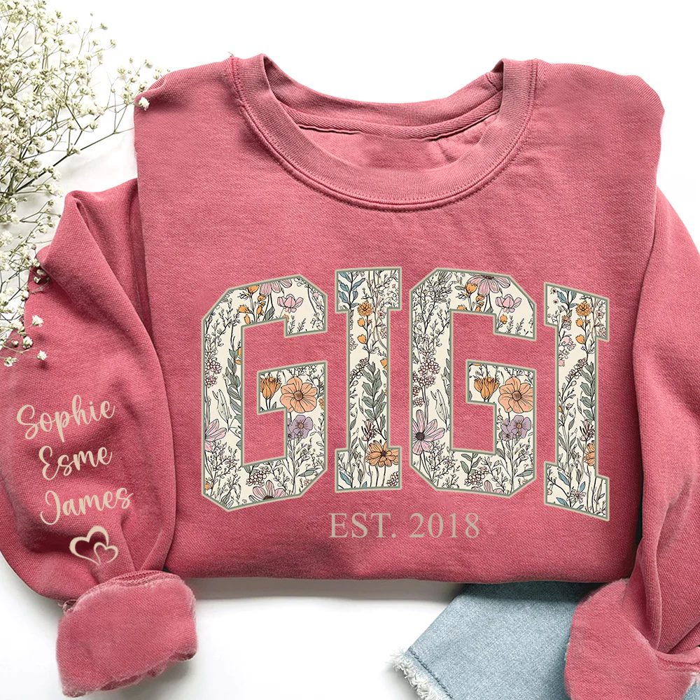 Custom Floral GIGI Sweatshirt – Personalized Grandma Est Year & Grandkids Names - Image 2