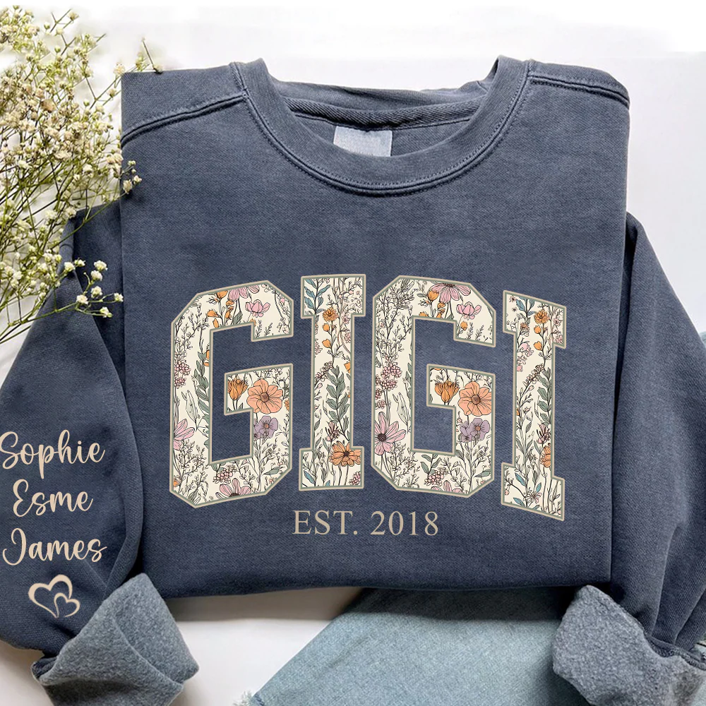 Custom Floral GIGI Sweatshirt – Personalized Grandma Est Year & Grandkids Names - Image 5