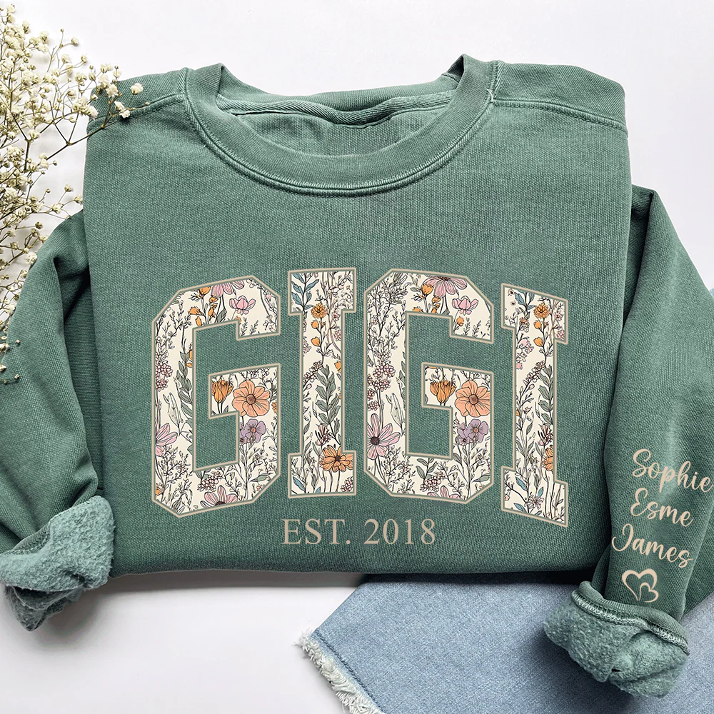 Custom Floral GIGI Sweatshirt – Personalized Grandma Est Year & Grandkids Names - Image 7