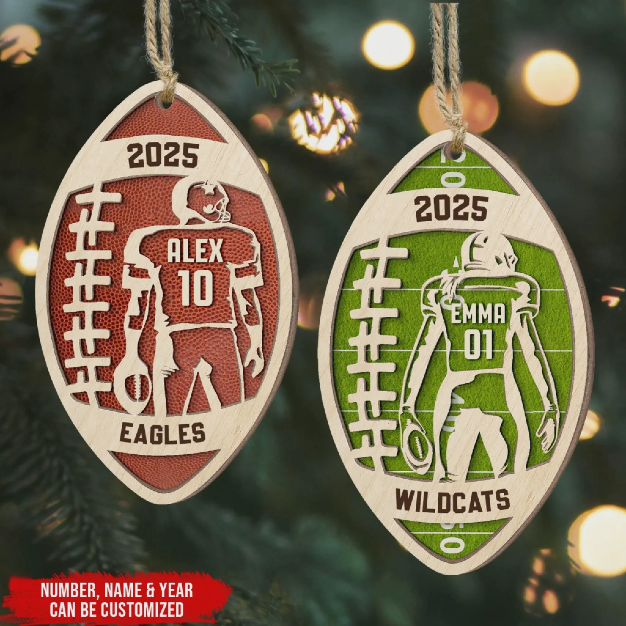 Custom Football Star Player - Personalized 2 Layer Wooden Ornament, Football Fan Gift - Image 3