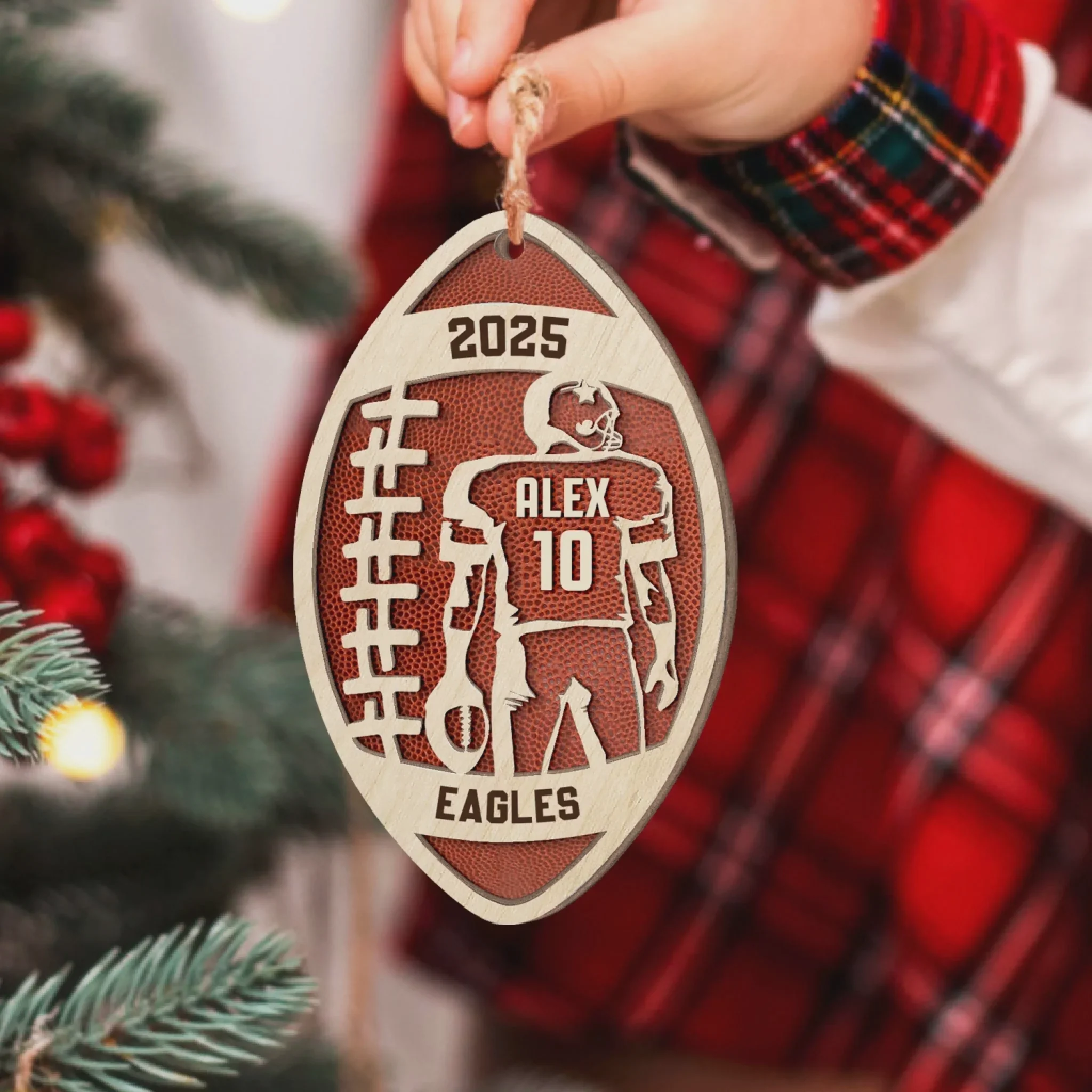 Custom Football Star Player - Personalized 2 Layer Wooden Ornament, Football Fan Gift - Image 4