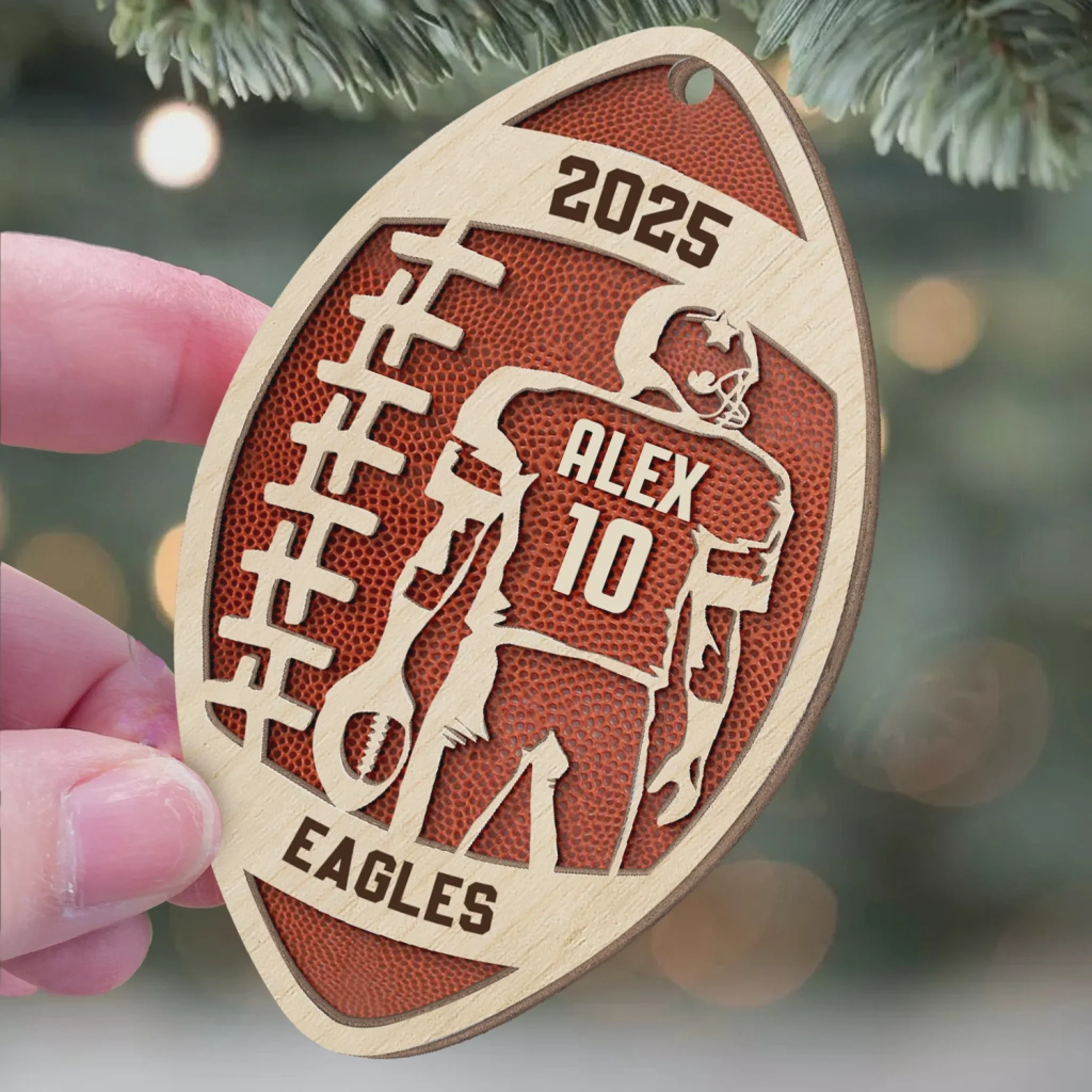 Custom Football Star Player - Personalized 2 Layer Wooden Ornament, Football Fan Gift - Image 5