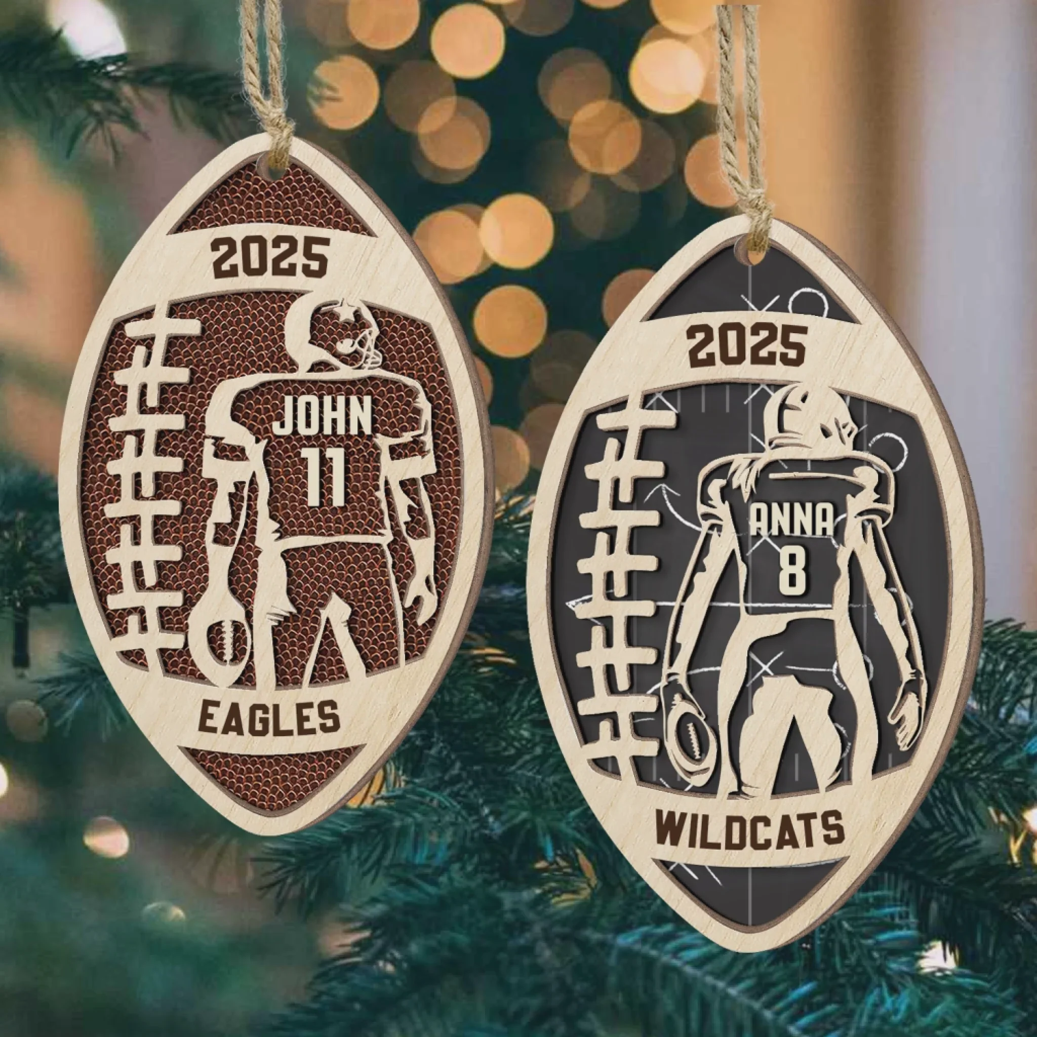 Custom Football Star Player - Personalized 2 Layer Wooden Ornament, Football Fan Gift - Image 7