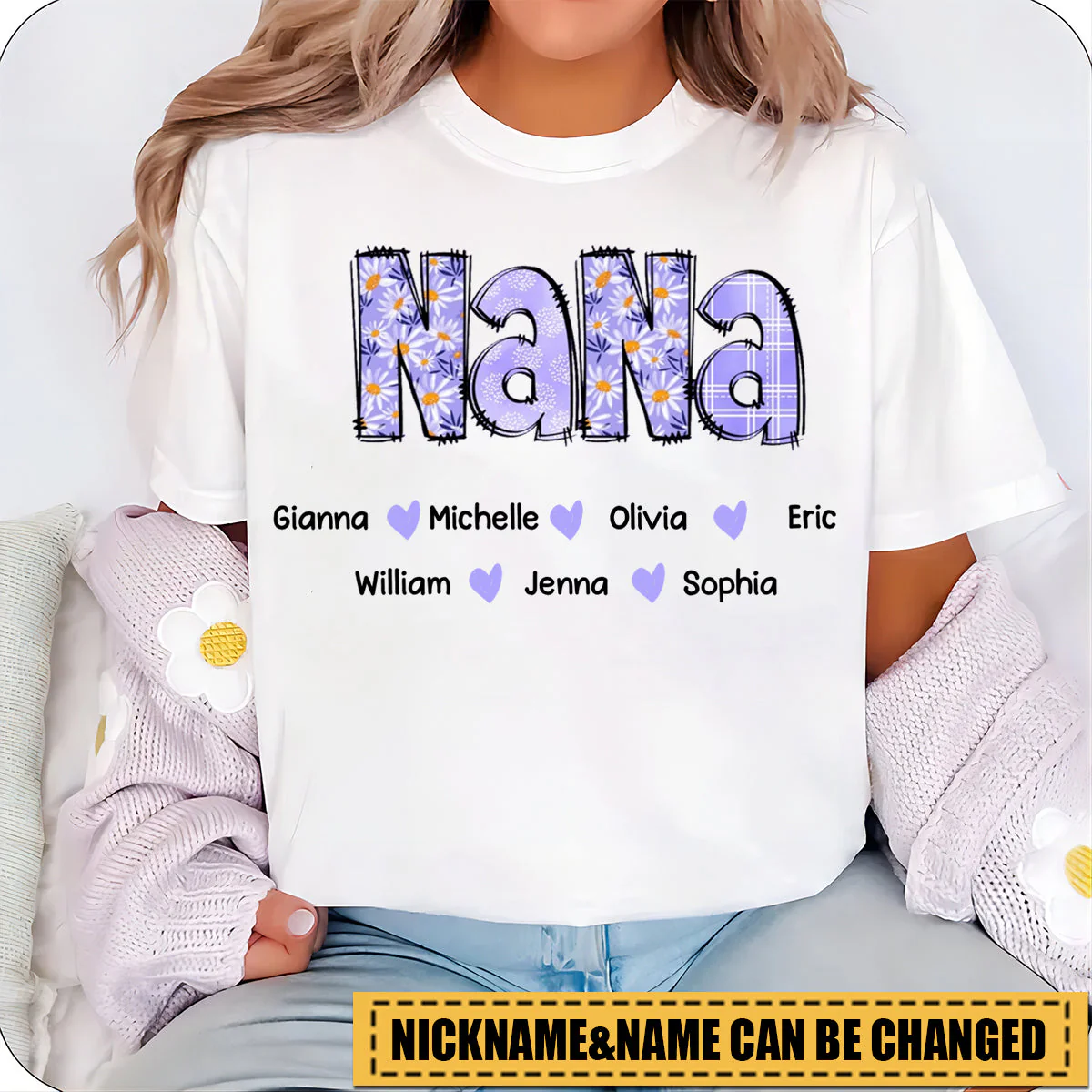 Custom Gigi Purple Daisy With Grandkids Mother's Day Pure Cotton T-Shirt - Image 3