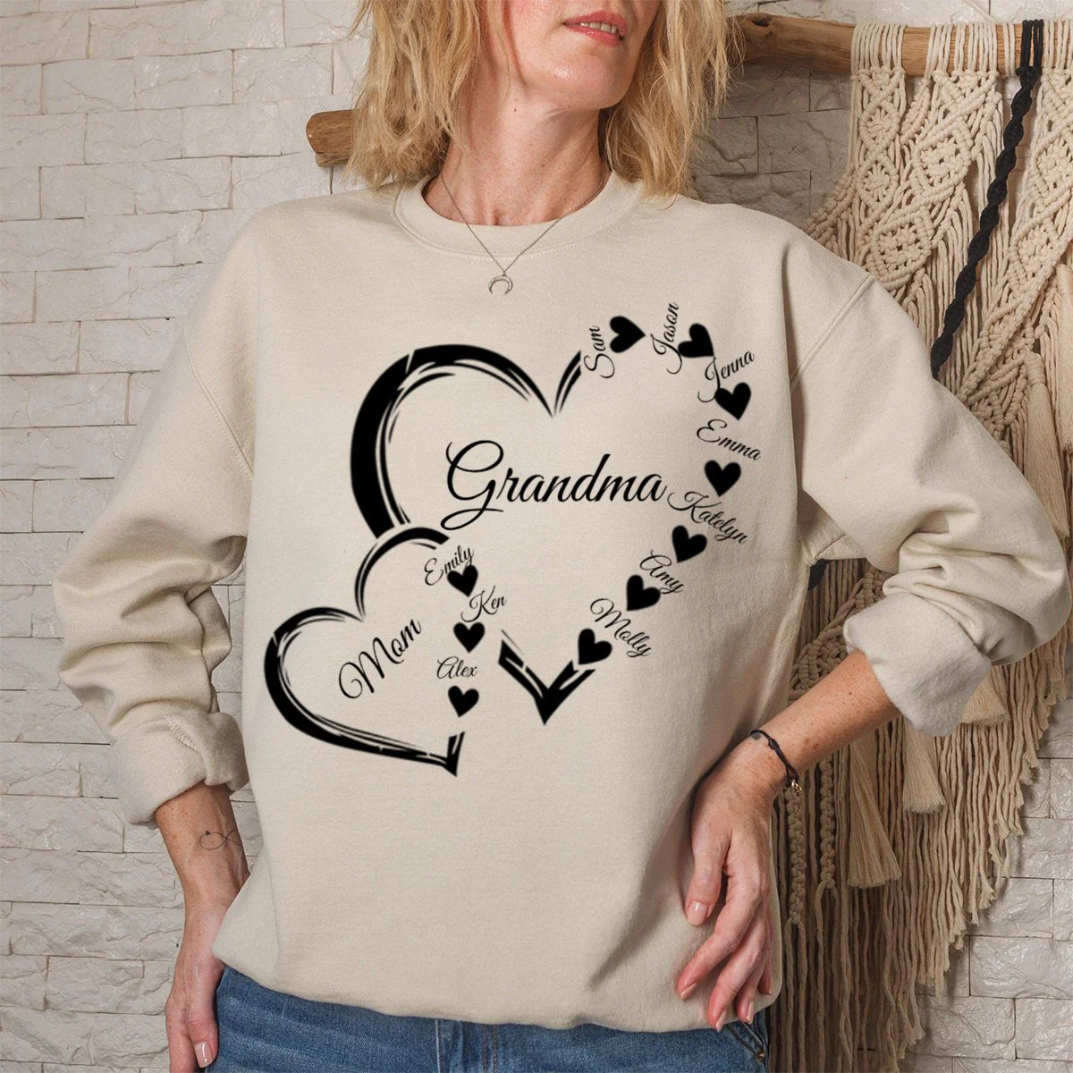 Custom Grandma Mom Heart Sweatshirt - Best Gifts For Grandma/Mom - Image 2
