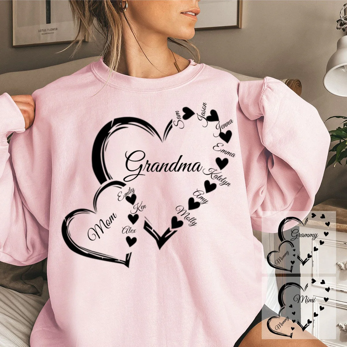 Custom Grandma Mom Heart Sweatshirt - Best Gifts For Grandma/Mom - Image 3