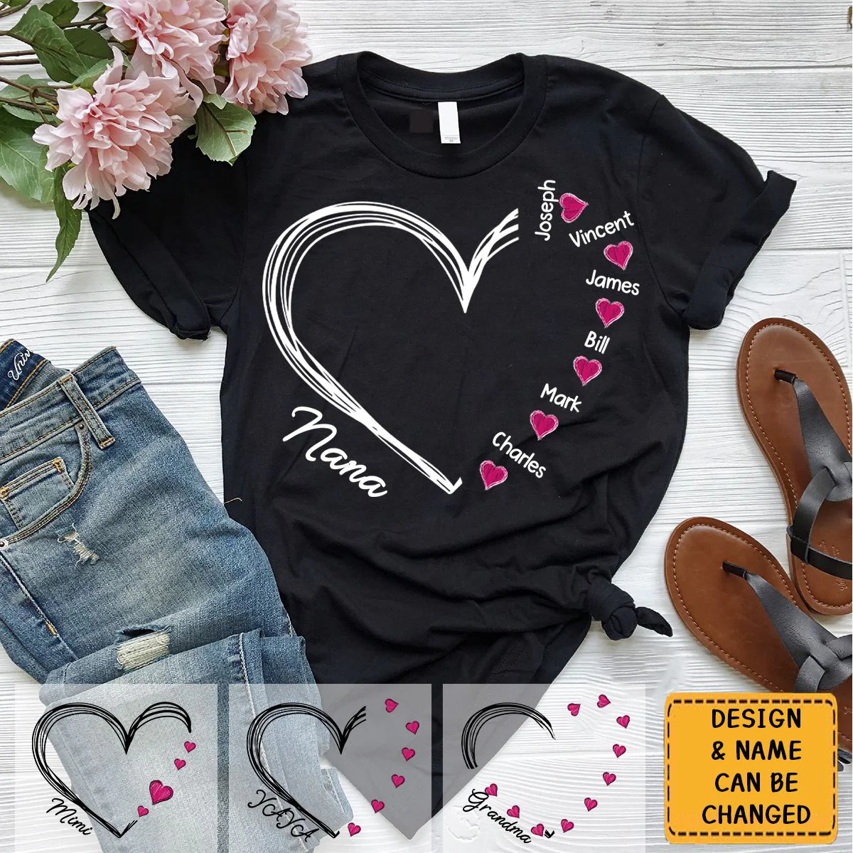 Custom Heart Mimi And Kids Personalized Pure cotton T-shirt - Image 3
