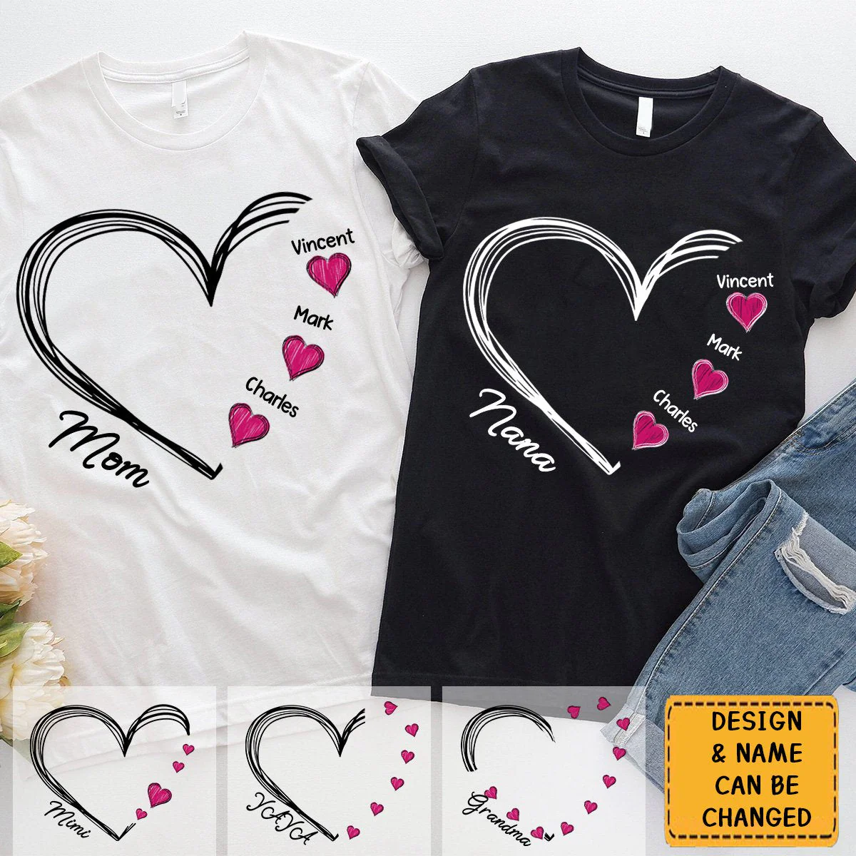 Custom Heart Mimi And Kids Personalized Pure cotton T-shirt - Image 4