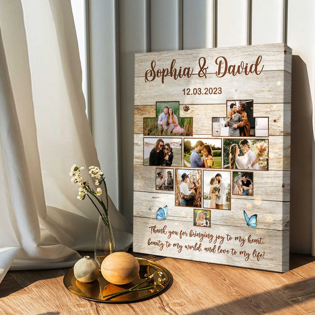 Custom Heart Photo Collage Canvas Print, Anniversary Collage Gift for Boyfriend, Girlfriend, Personalized Wedding Photo Gift - Image 2