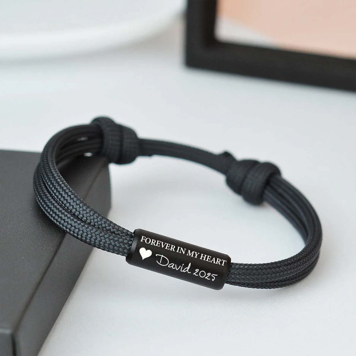 Custom In Loving Memory Bracelet "I Will Carry You With Me" Personalized Engraved Memorial Bracelet - Image 3