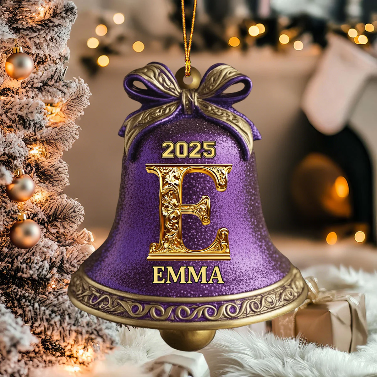 Custom Initial Gold Bell For Family, Merry Christmas 2025 - Personalized Ornament - Image 3