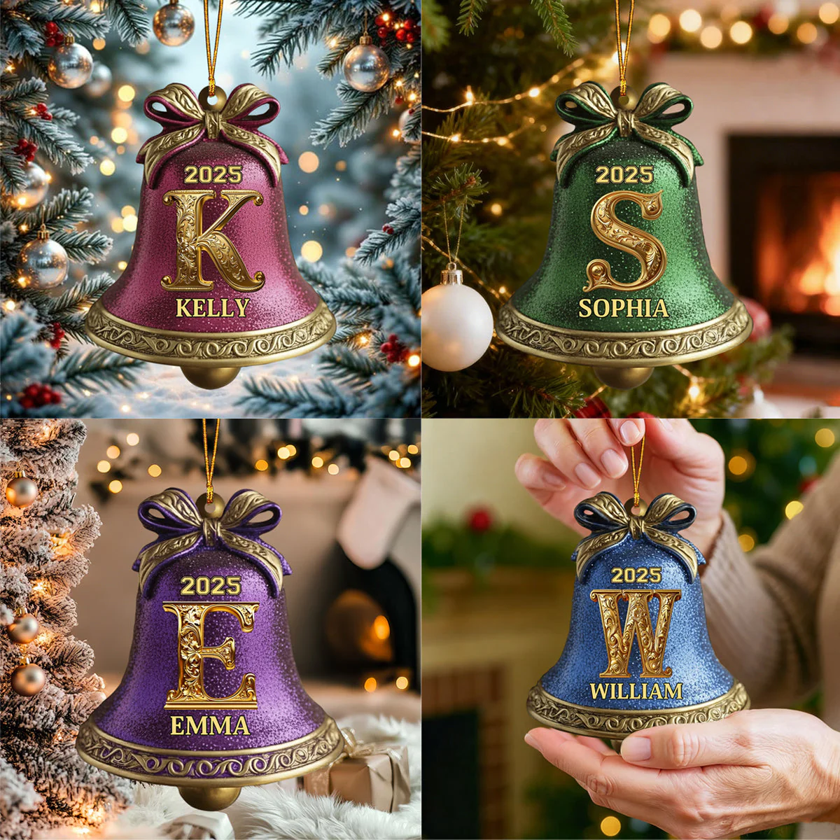 Custom Initial Gold Bell For Family, Merry Christmas 2025 - Personalized Ornament - Image 4