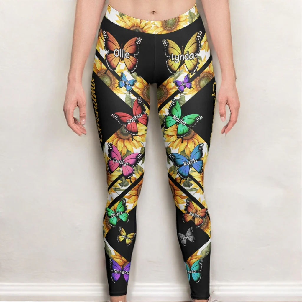 Custom Kid Names Butterfly Style - Personalized Leggings For Grandma - Image 2