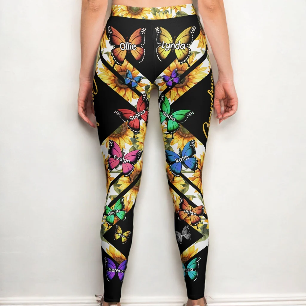 Custom Kid Names Butterfly Style - Personalized Leggings For Grandma - Image 3
