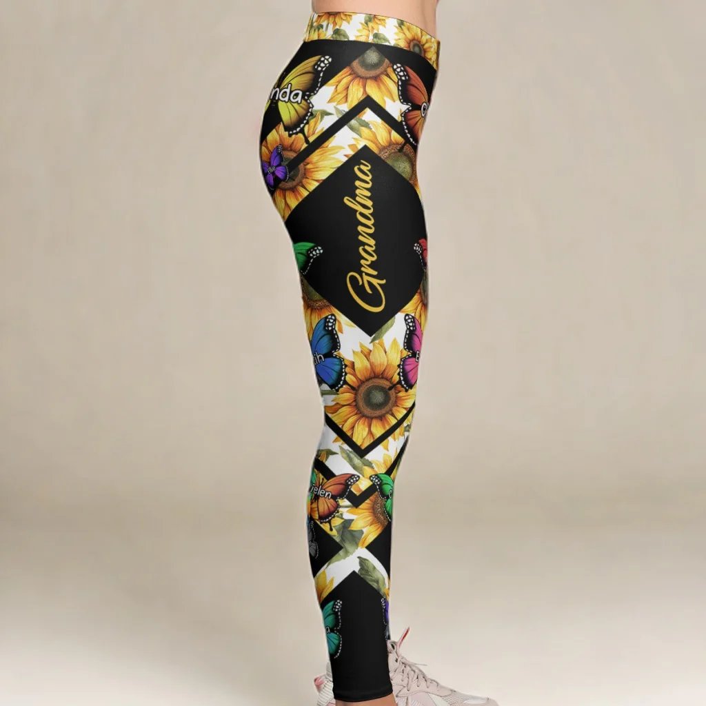 Custom Kid Names Butterfly Style - Personalized Leggings For Grandma - Image 4